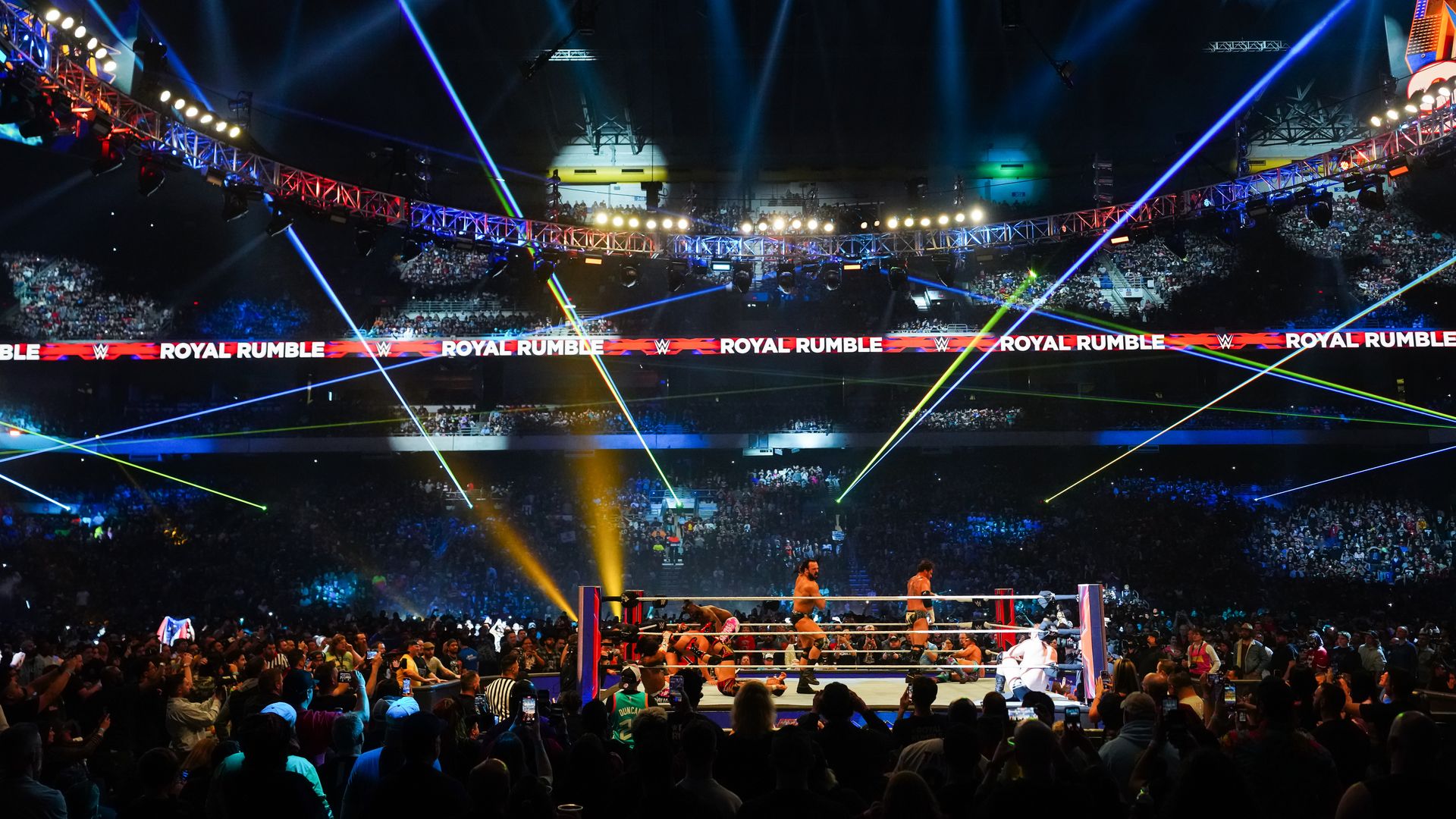 A general view of the action during the WWE Royal Rumble at the Alamodome on January 28, 2023 in San Antonio, Texas. 