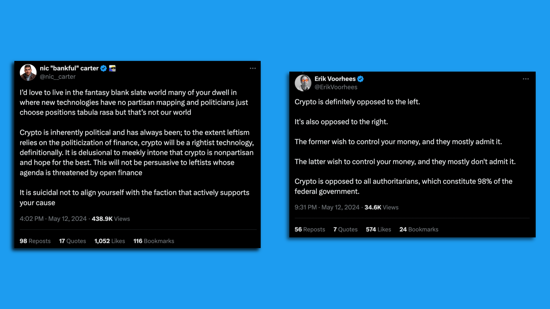 Screenshots of two different tweets