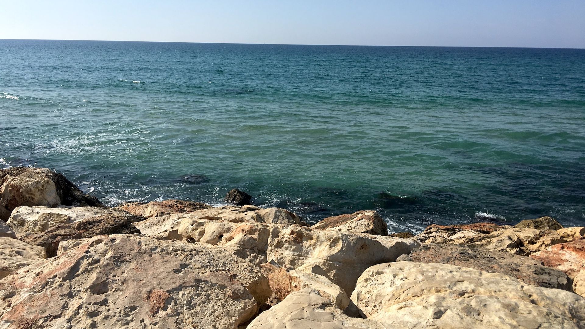 Rocks next to Lake Michigan. 