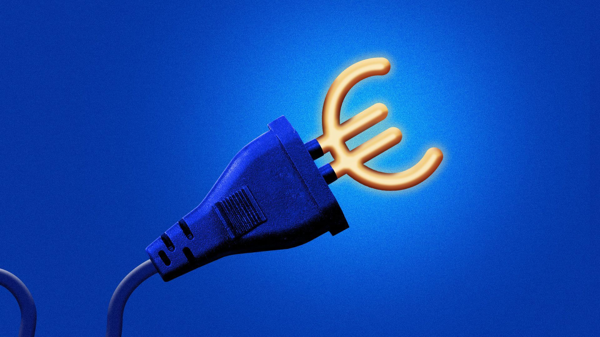 Illustration of an electrical cord with the prongs in the shape of the euro symbol