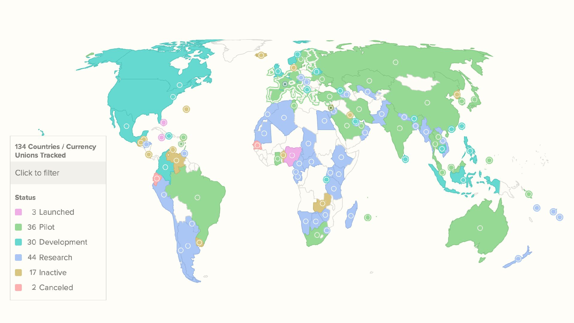 Map of world by CBDC development
