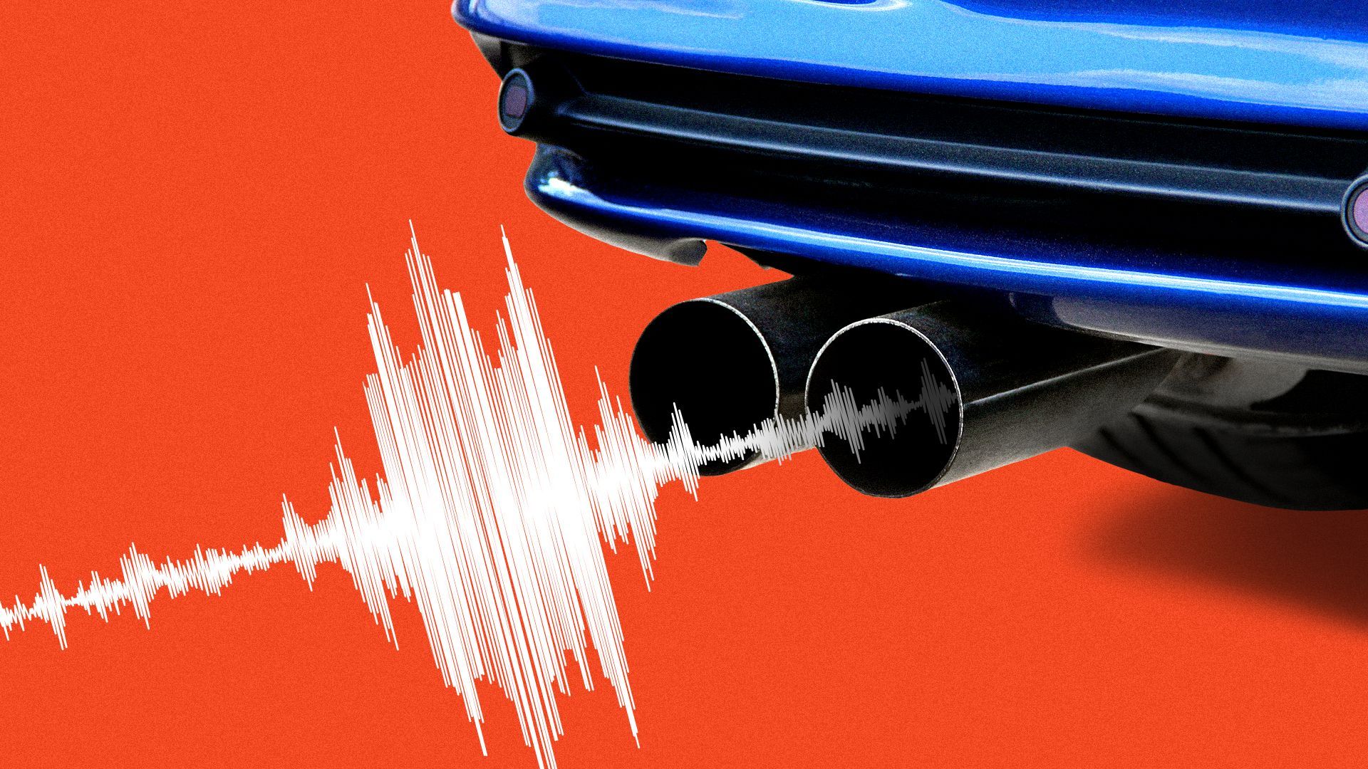 Illustration of spiking sound waves coming out of a car's tailpipe.