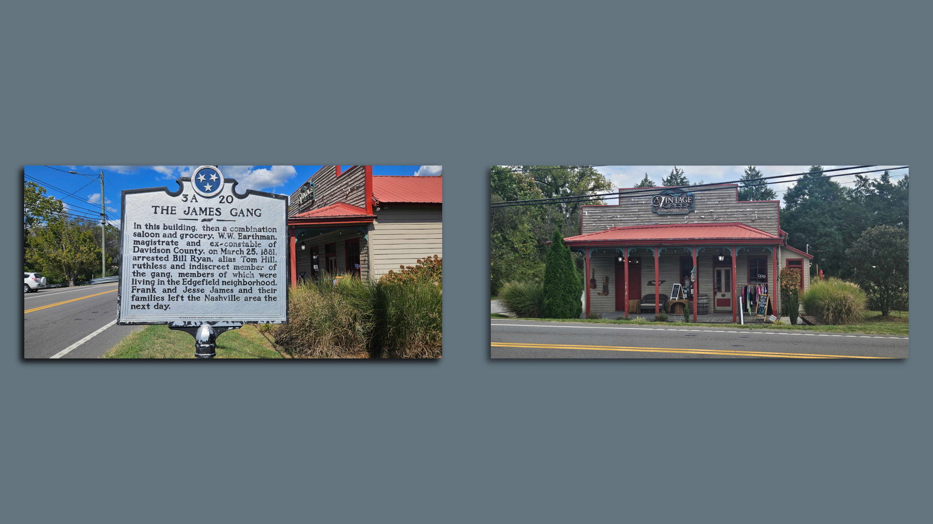 The historic marker and property where members of the James Gang were apprehended