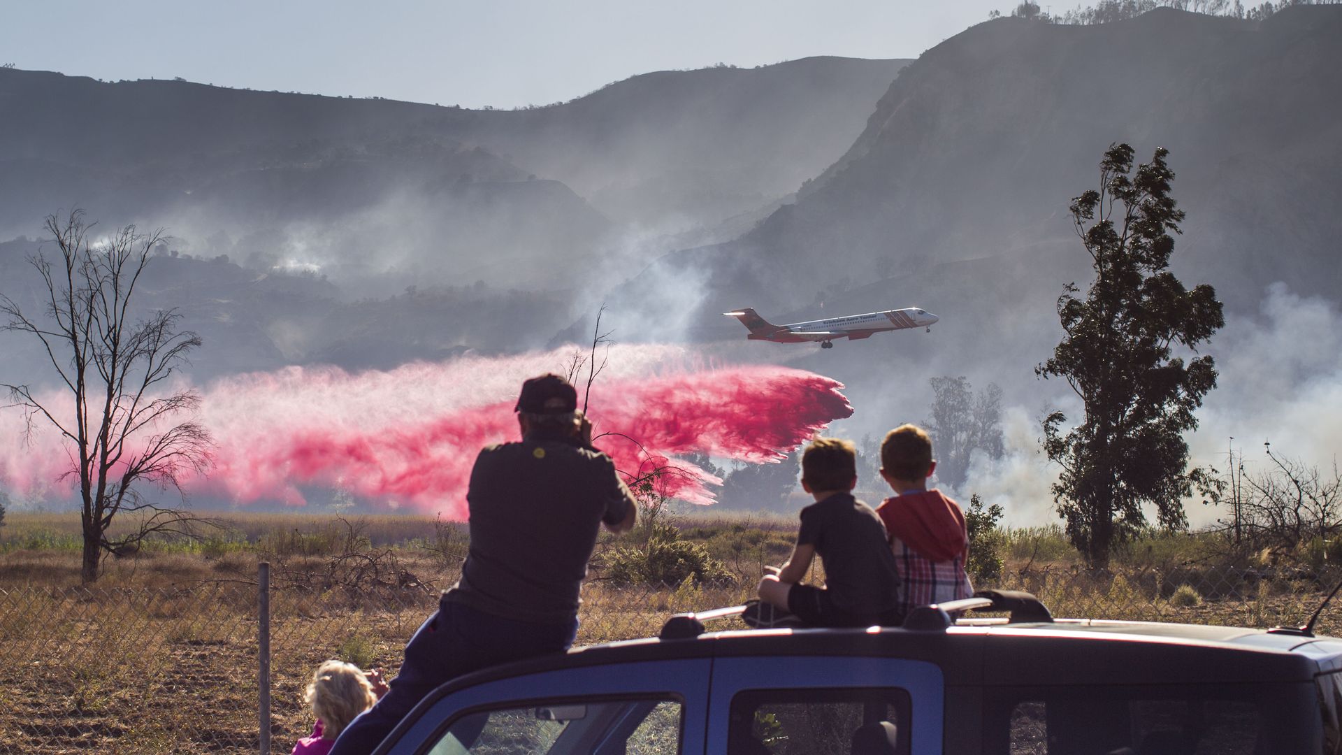  A firefighter controls a hotspot of the Maria Fire, in Santa Paula, Ventura County, California on November 02