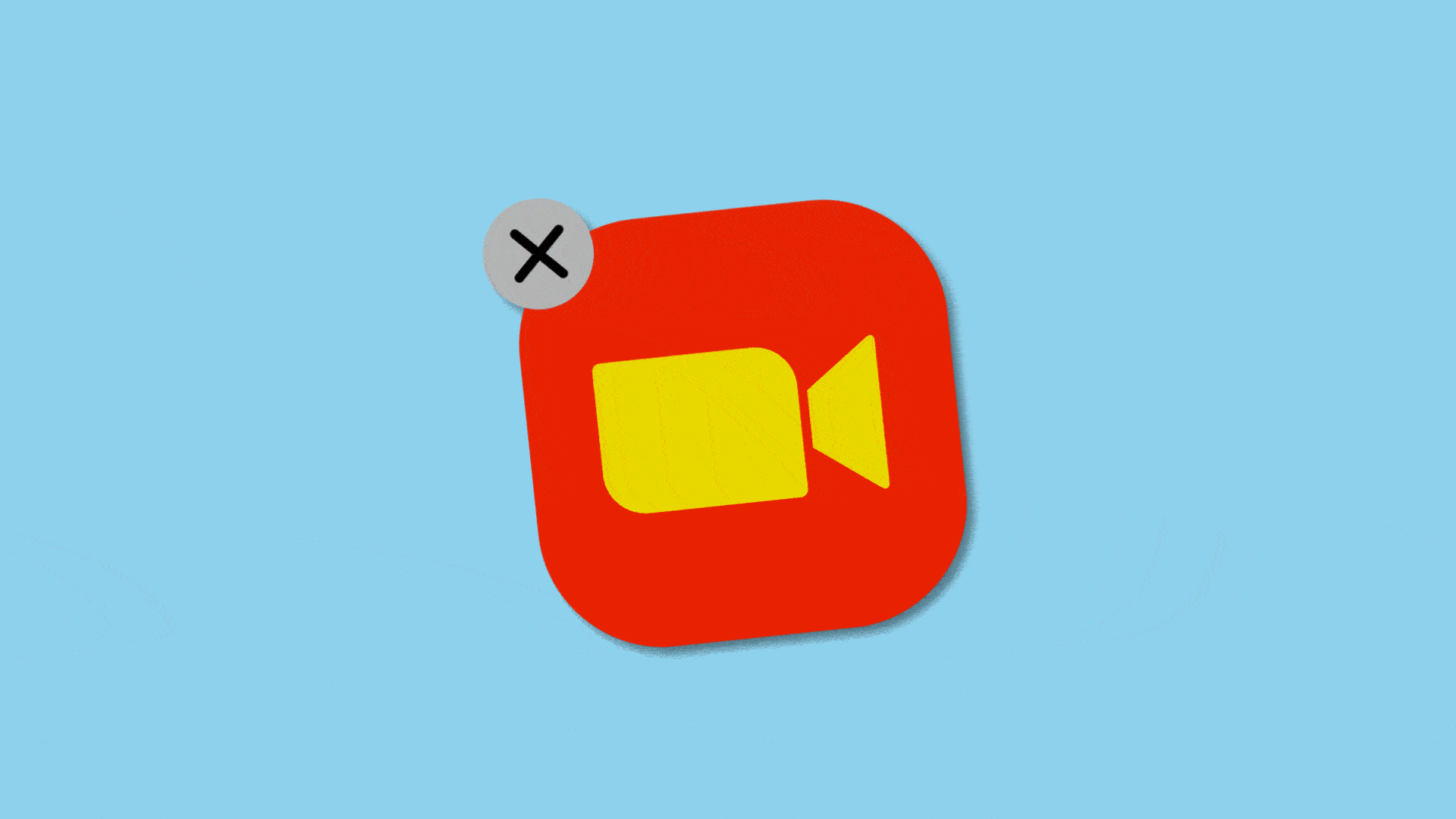 Animated illustration of a Zoom app logo wiggling as if to be deleted, the Zoom logo is in the colors of the Chinese flag. 