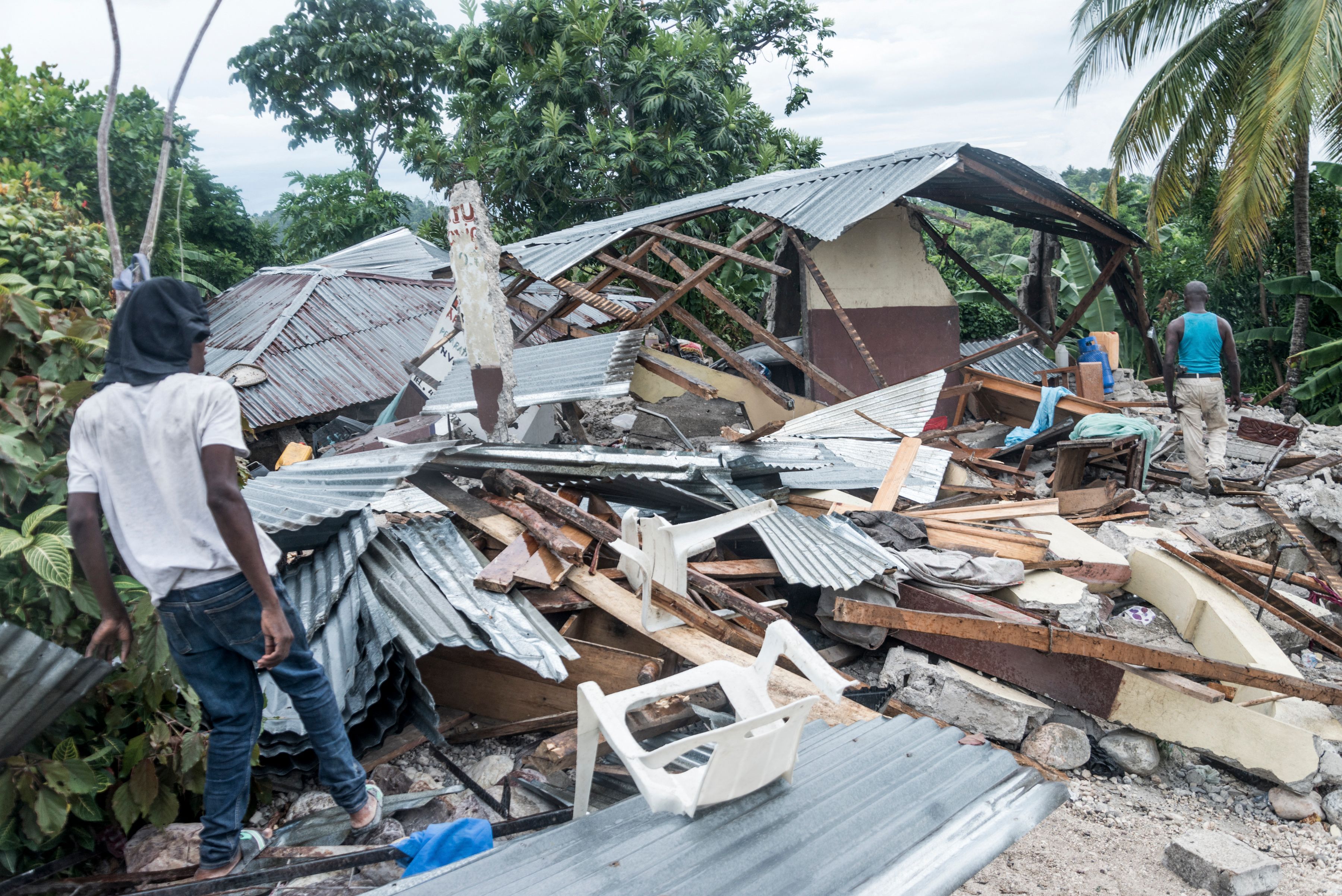 A destroyed home is viewed after the earthquake near Camp-Perrin, Haiti