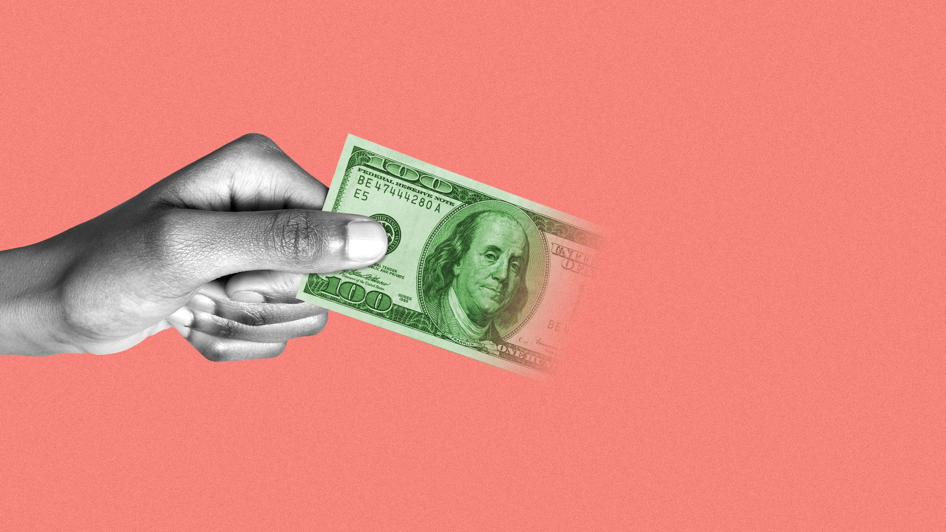 Illustration of hand with a disappearing $100 dollar bill.