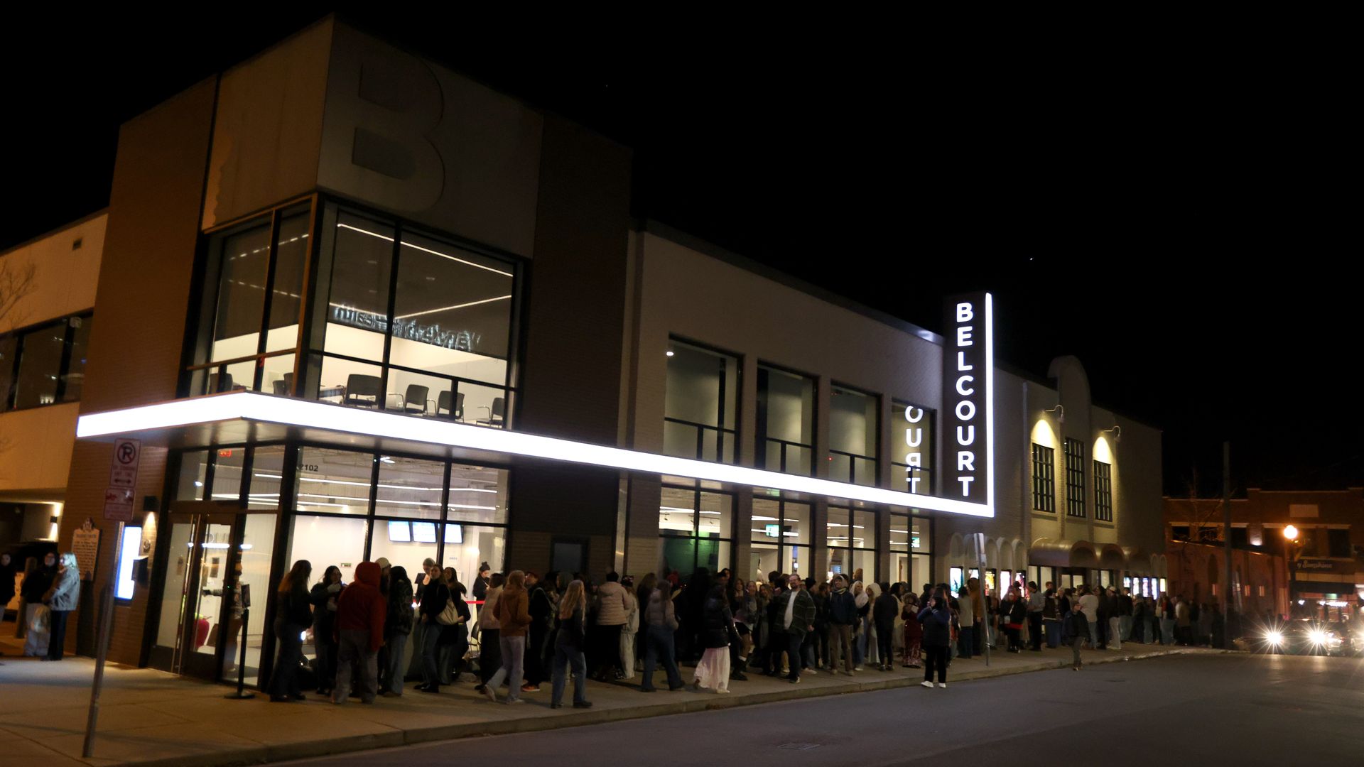 A line of customers stretches outside the Belcourt Theatre on December 06, 2024 in Nashville, Tennessee. 