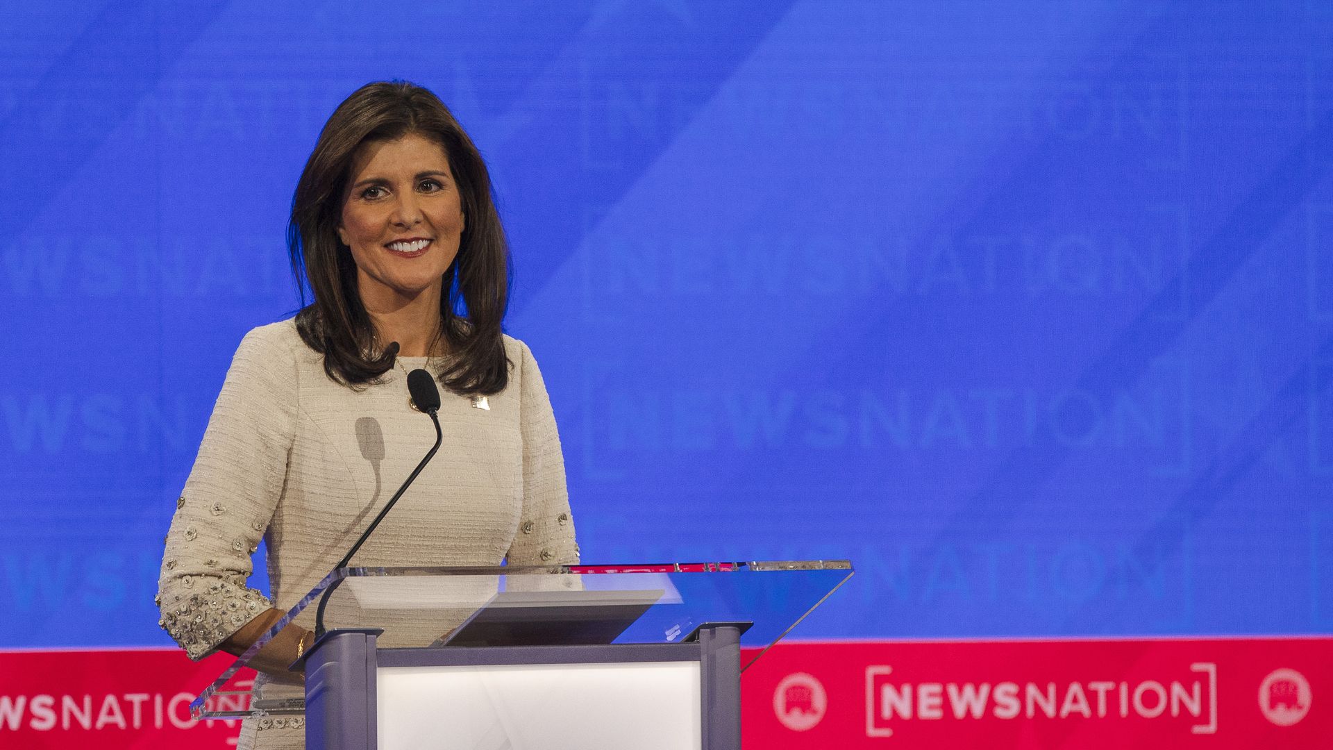 Nikki Haley, former ambassador to the United Nations and 2024 Republican presidential candidate, during the Republican presidential primary debate hosted by NewsNation in Tuscaloosa, Alabama, US, on Wednesday, Dec. 6, 2023.