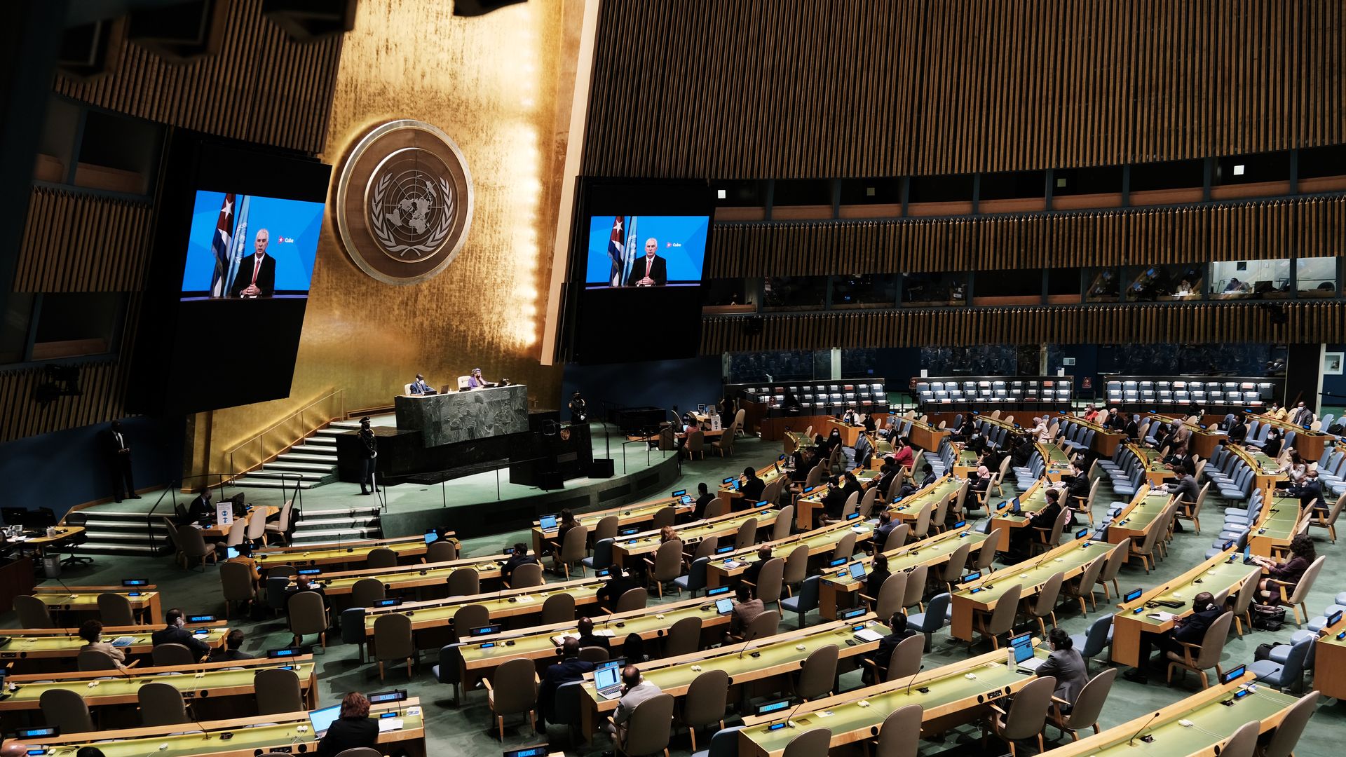 A general view shows a United Nations General Assembly meeting 