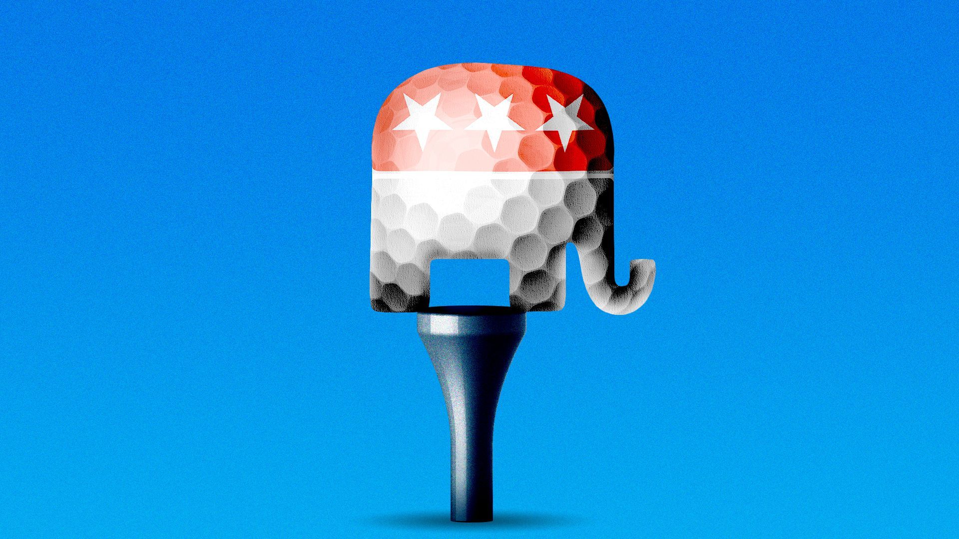 Illustration of an GOP elephant-shaped golf ball on a golf tee
