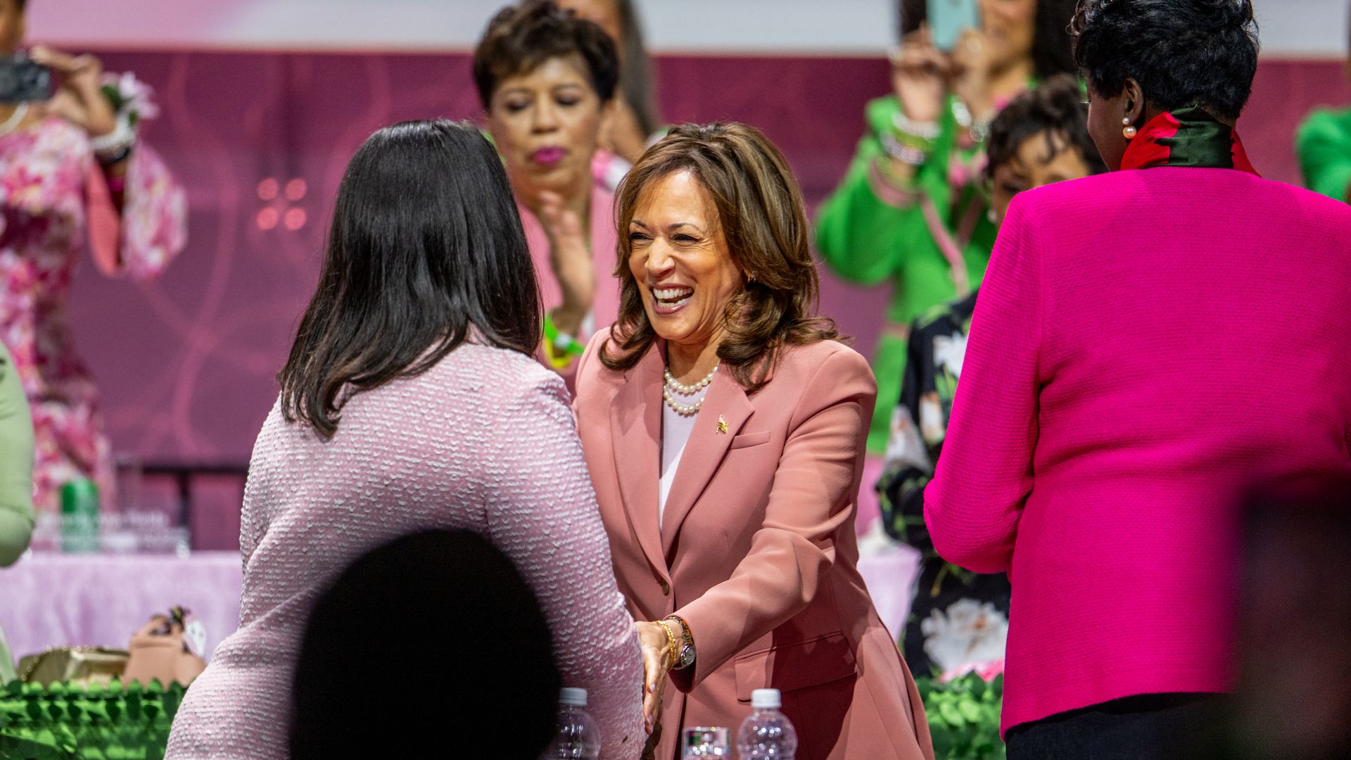 Kamala Harris shakes hands
