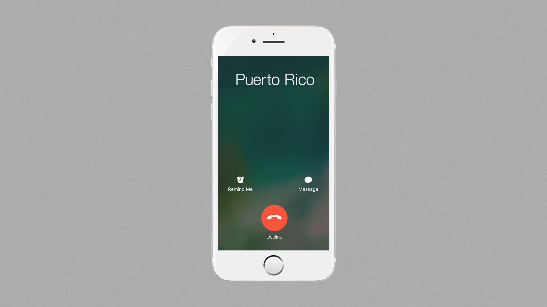 Illustration of an iPhone receiving a call from Puerto Rico, the only option is to decline the call. 