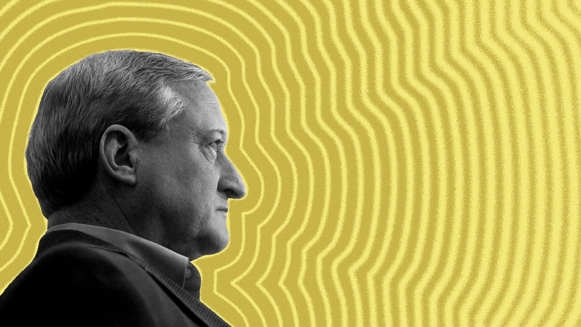 Photo illustration of Philadelphia Mayor Jim Kenney with lines radiating from him.