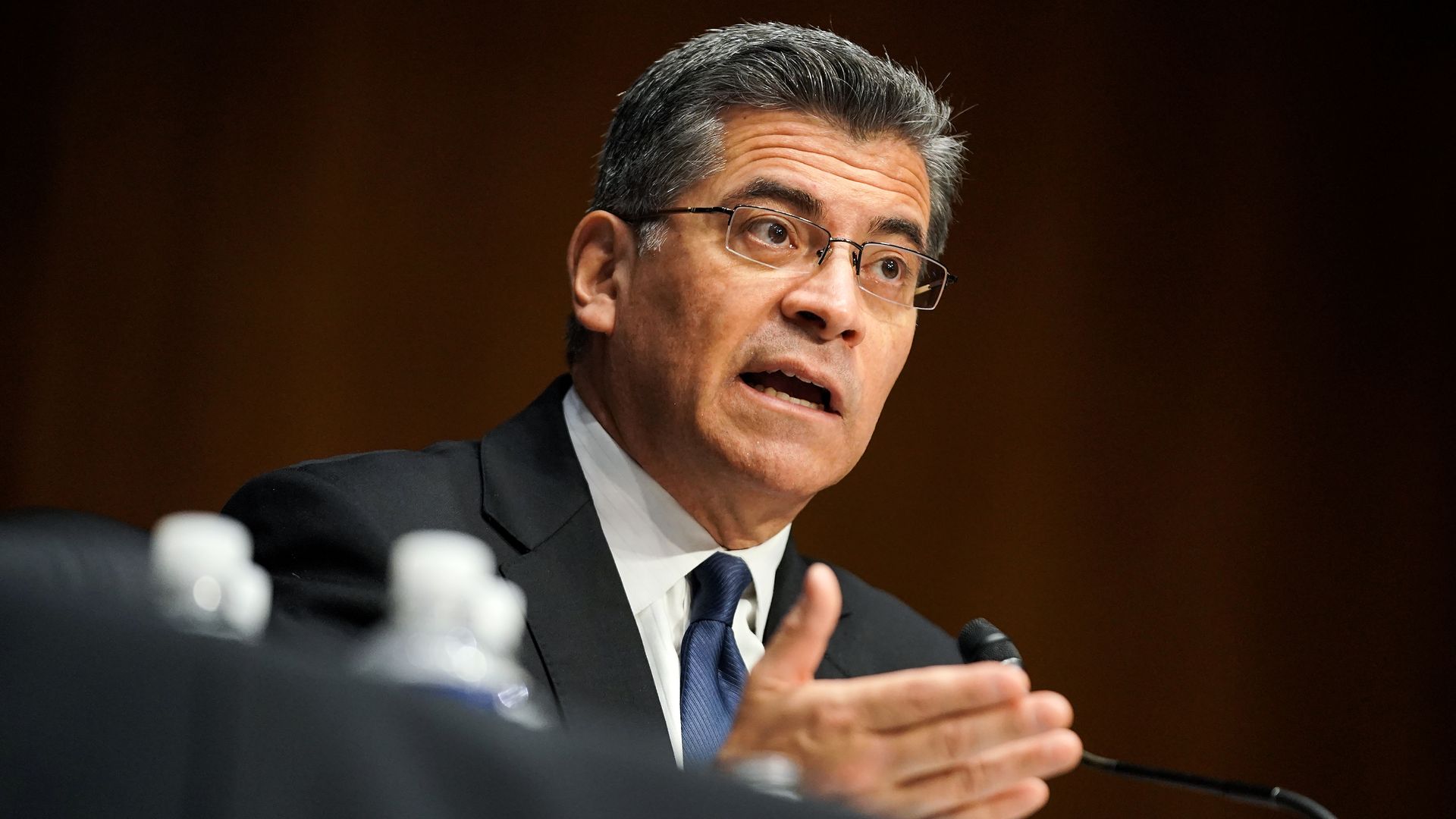 Xavier Becerra during a confirmation hearing with the Senate Finance Committee in February.