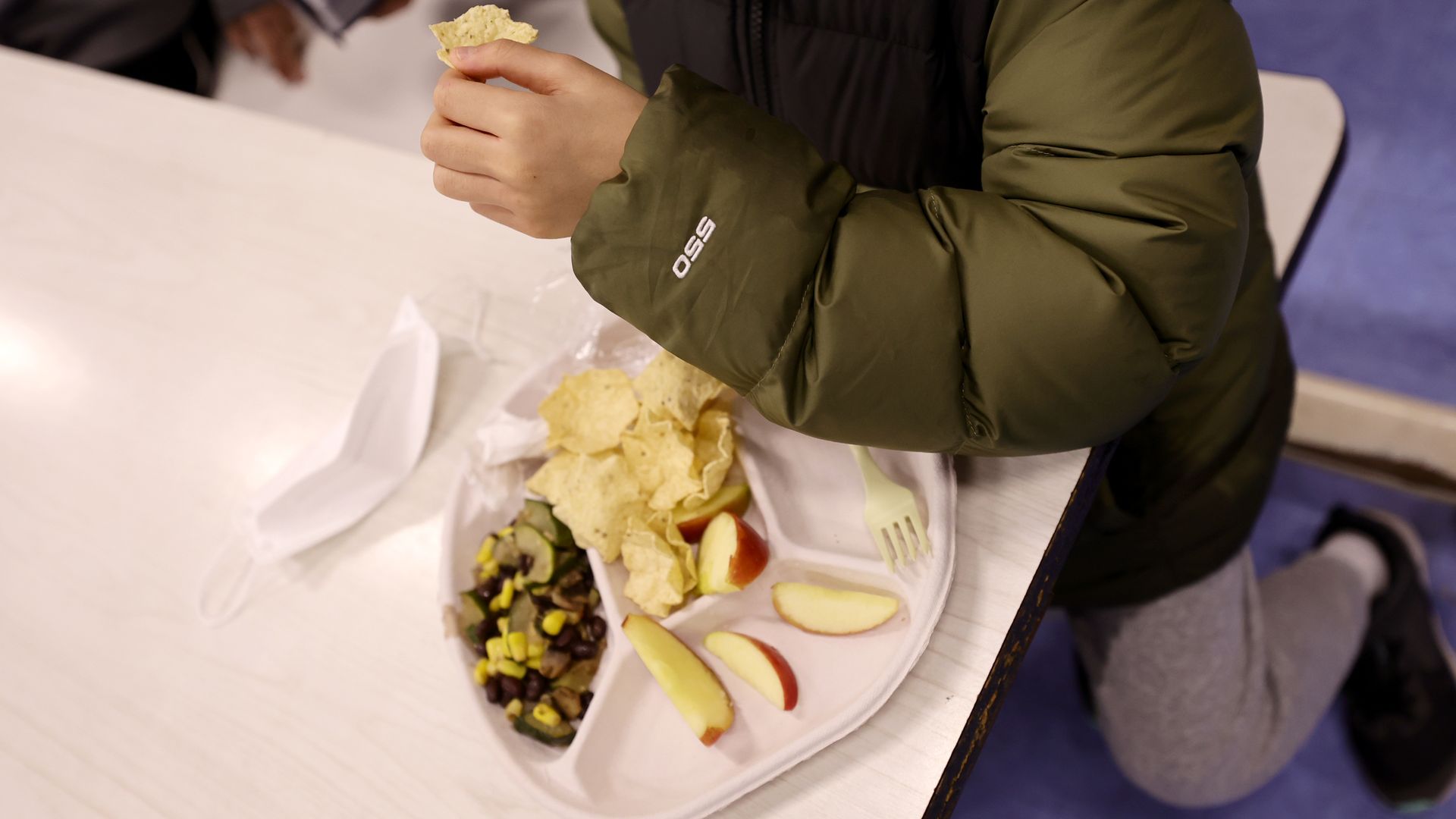 A student eating a lunch in a New York City school in February 2022.