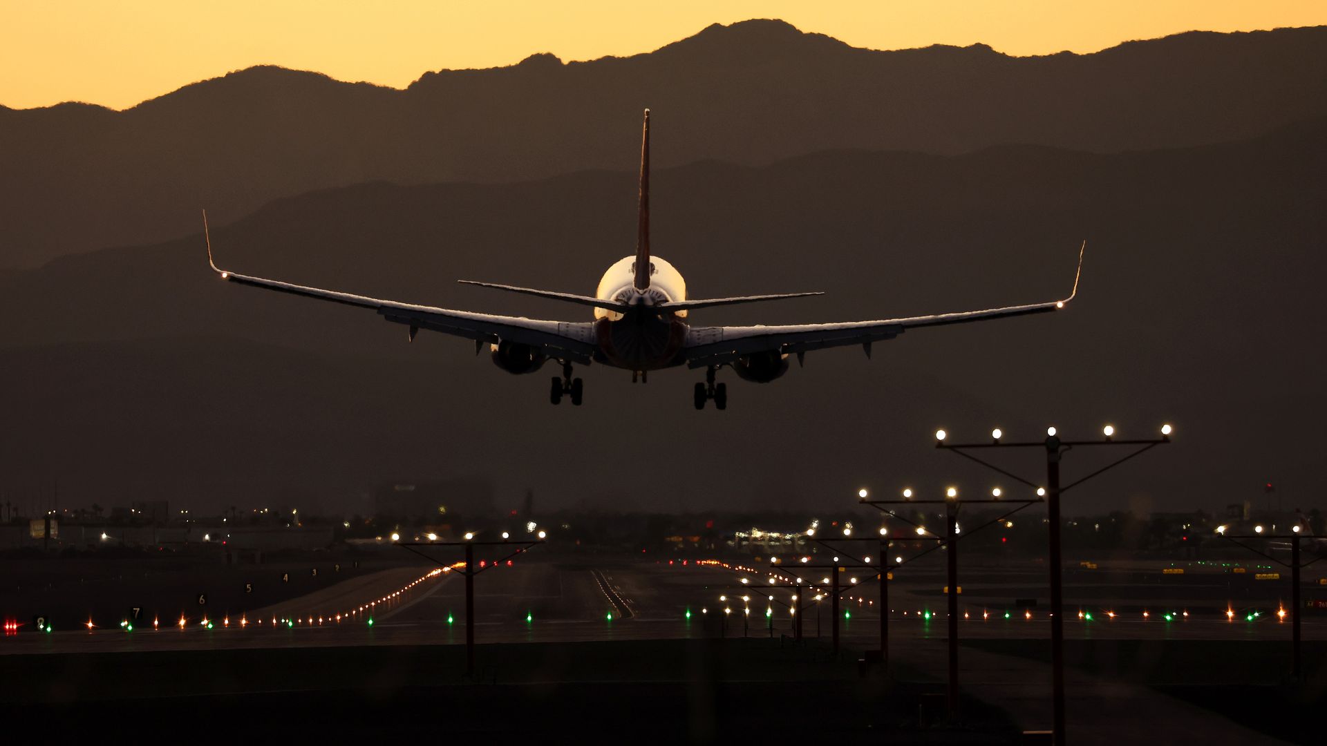A plane lands at Harry Reid International Airport on October 14, 2022 in Las Vegas, Nevada.
