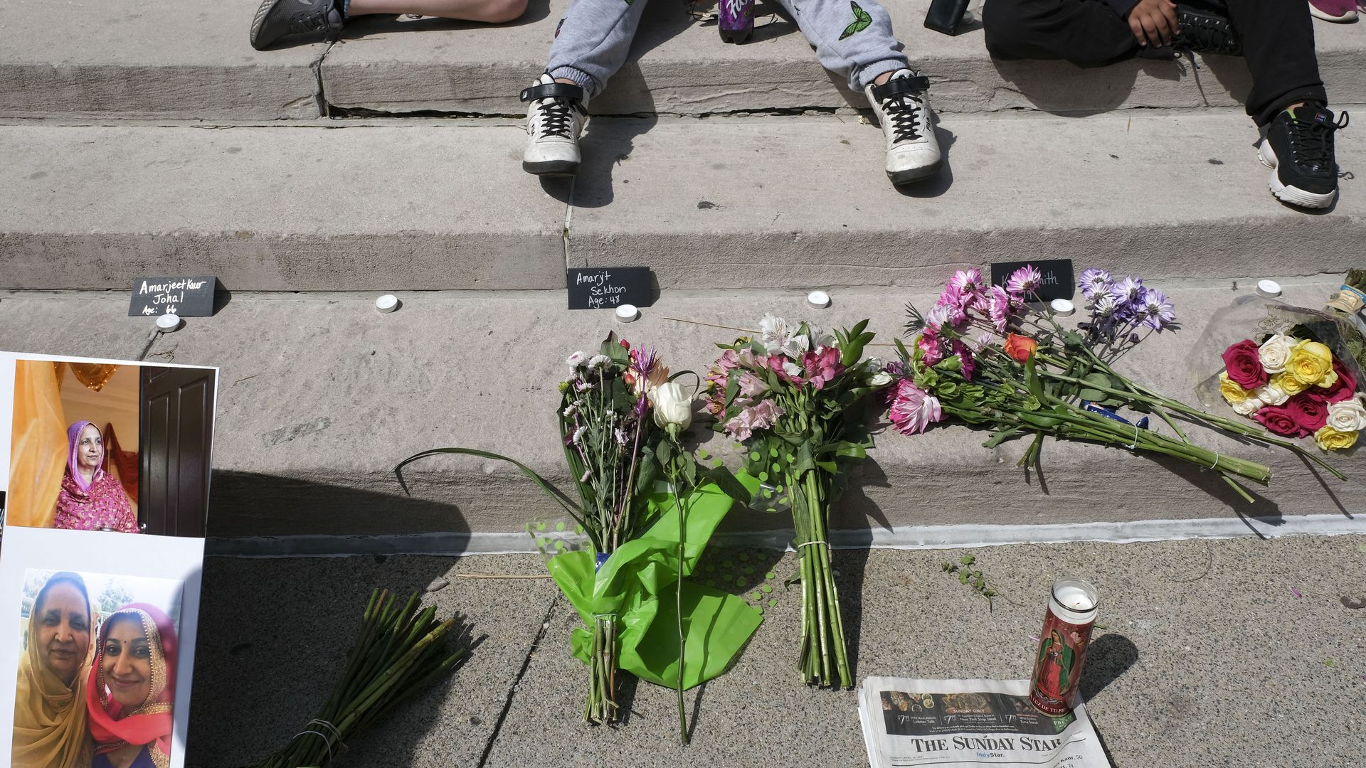 Family members of Karli Smith attend a vigil in Indianapolis, Indiana on April 18, 2021 to remember the victims of a mass shooting at a local FedEx facility which took the lives of eight people.