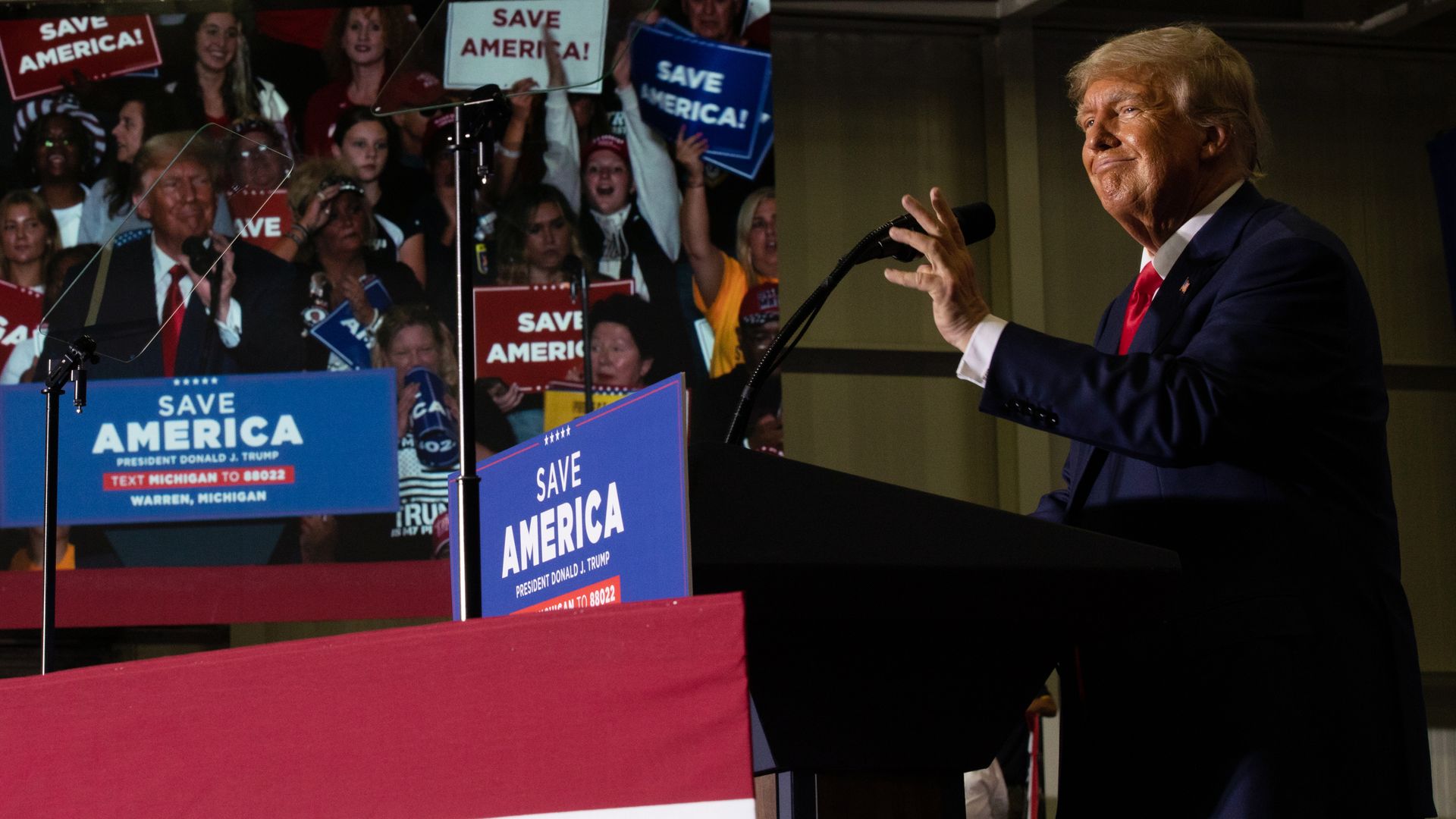 Former President Donald Trump speaks during a Save America rally on October 1, 2022 in Warren, Michigan. (Photo by Emily Elconin/Getty Images)