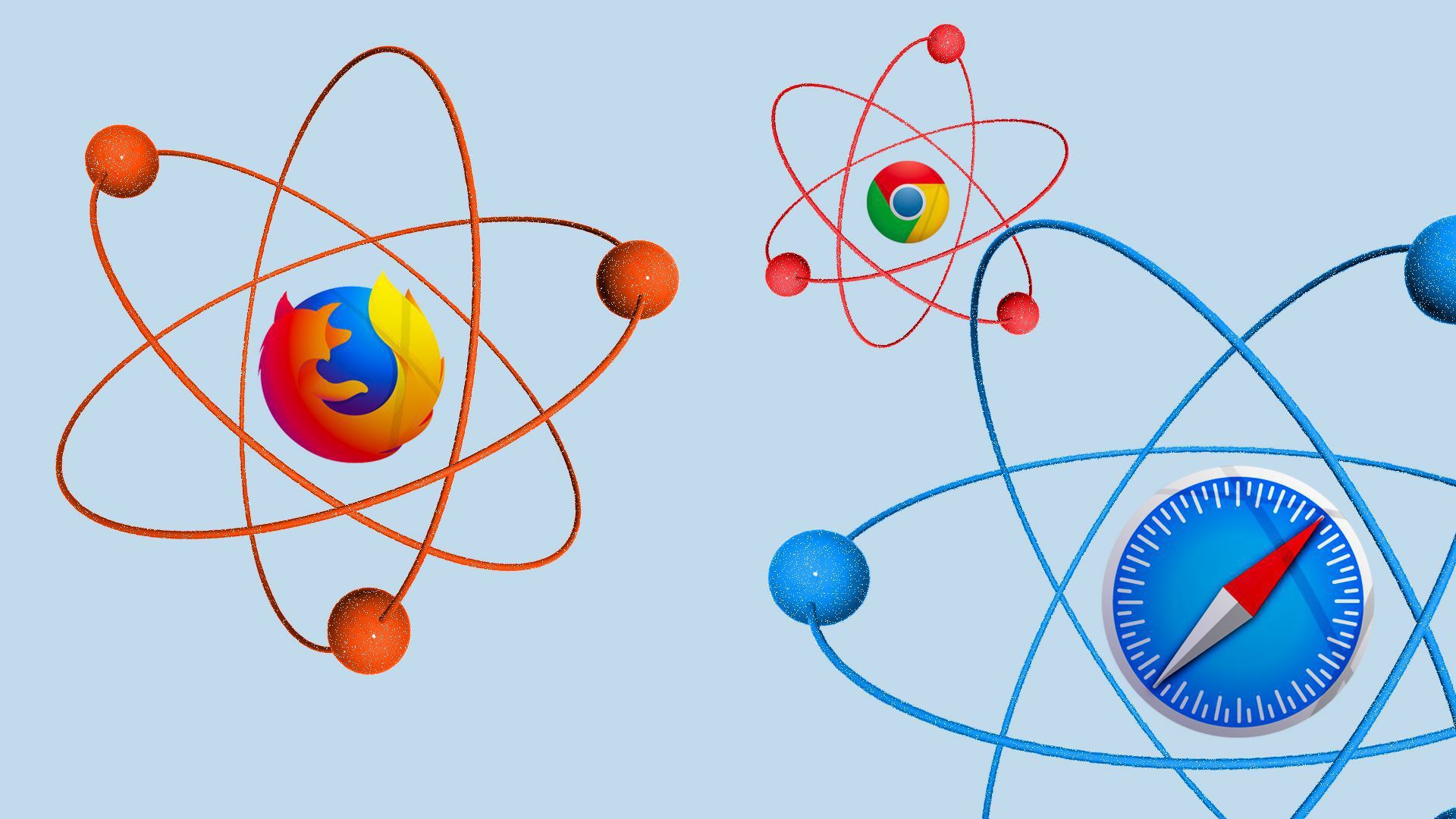 Illustration of quantum neurons that have internet symbols on them like firefox and chrome