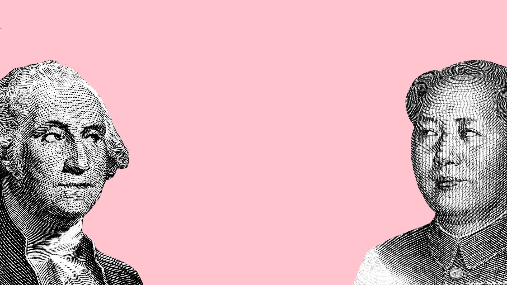 Illustration of George Washington and Mao Zedong glaring at each other