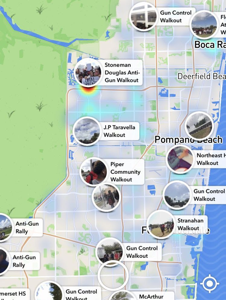 A view of Snap Maps around the Parkland, Florida area