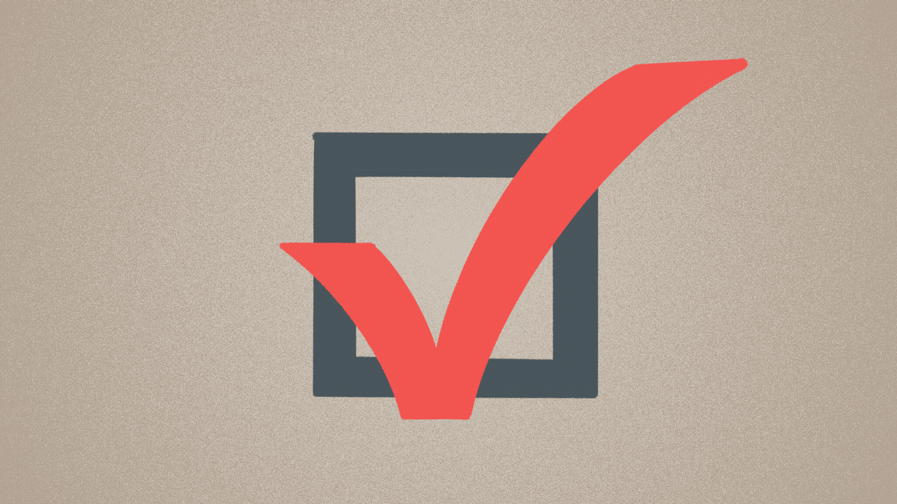 Illustration of a checkmark over a square changing into a question mark.