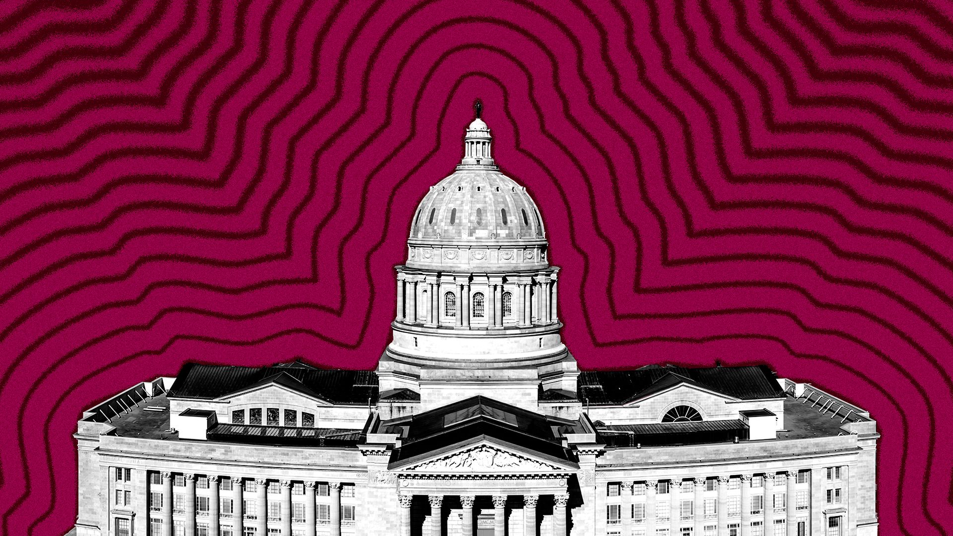 Photo illustration of the Missouri State Capitol with lines radiating from it.