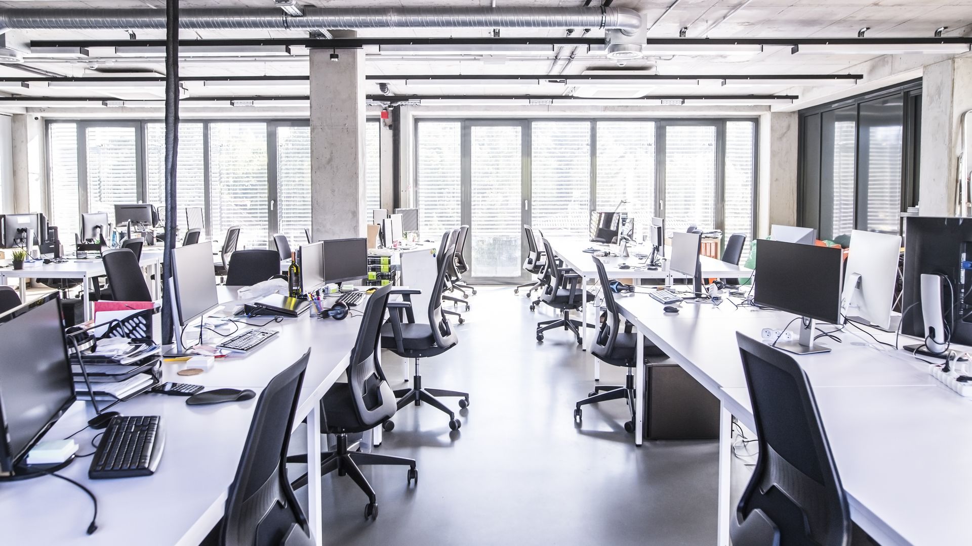 An open-plan office, which is empty