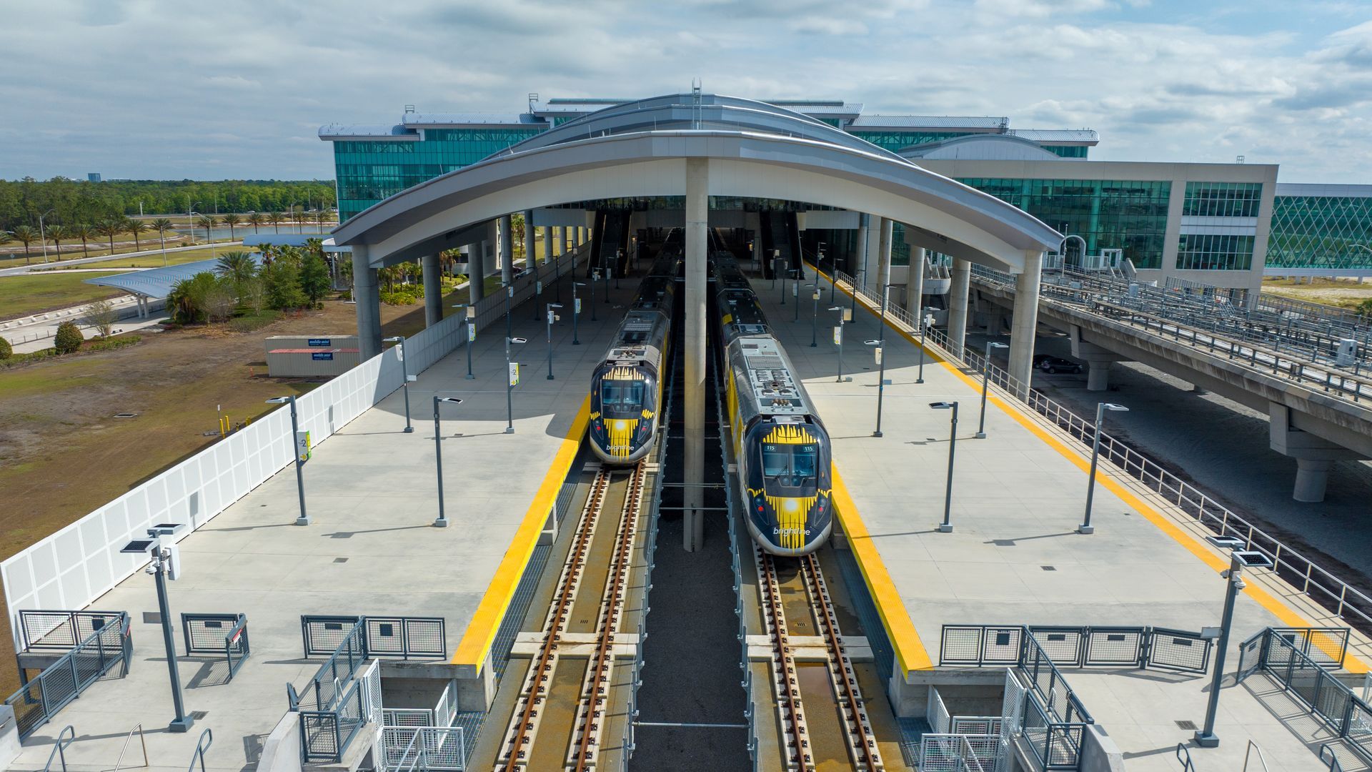 Brightline trains at Orlando International Airport. Photo: Courtesy of Brightline
