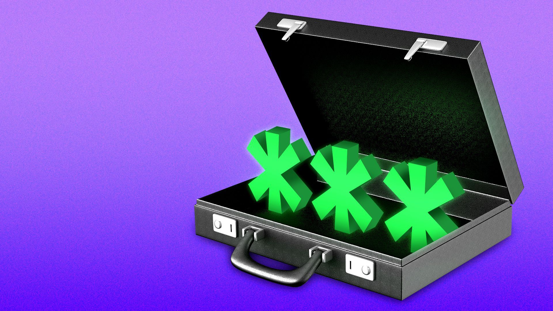 Illustration of an opened briefcase revealing glowing asterisks inside