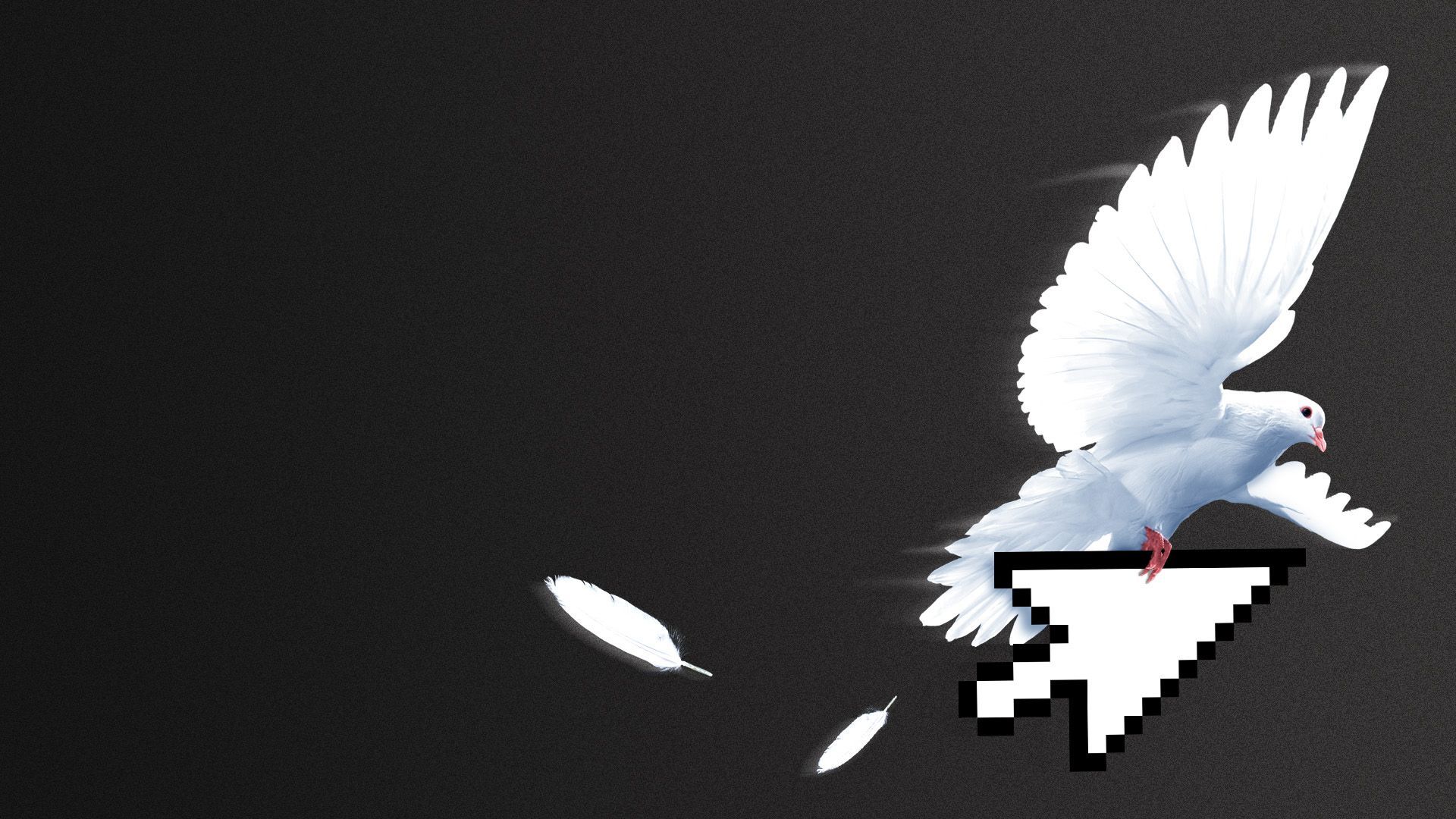 Illustration of a swiftly-flying white dove holding an arrow cursor