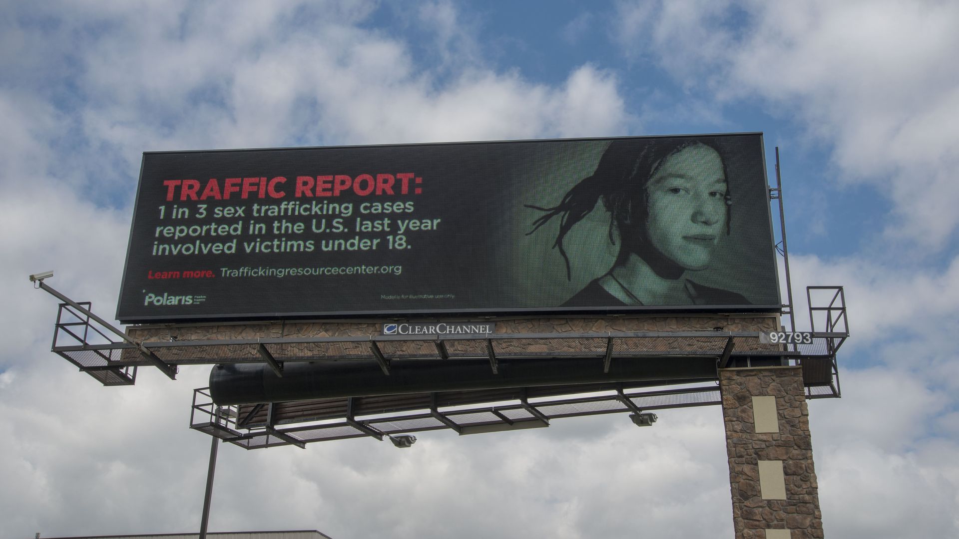 A highway sign warning about human trafficking in the U.S.