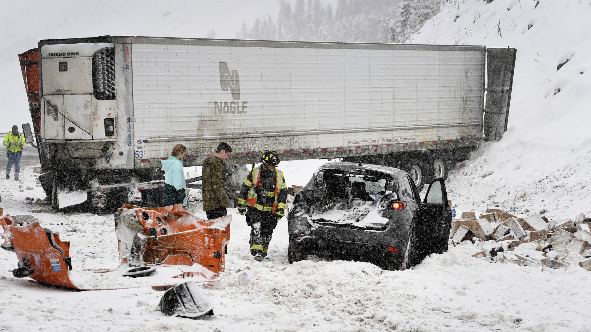 A crash on westbound Interstate 70 on March 3, 2019 in Silverthorne. Photo: Helen H. Richardson/Denver Post via Getty Images