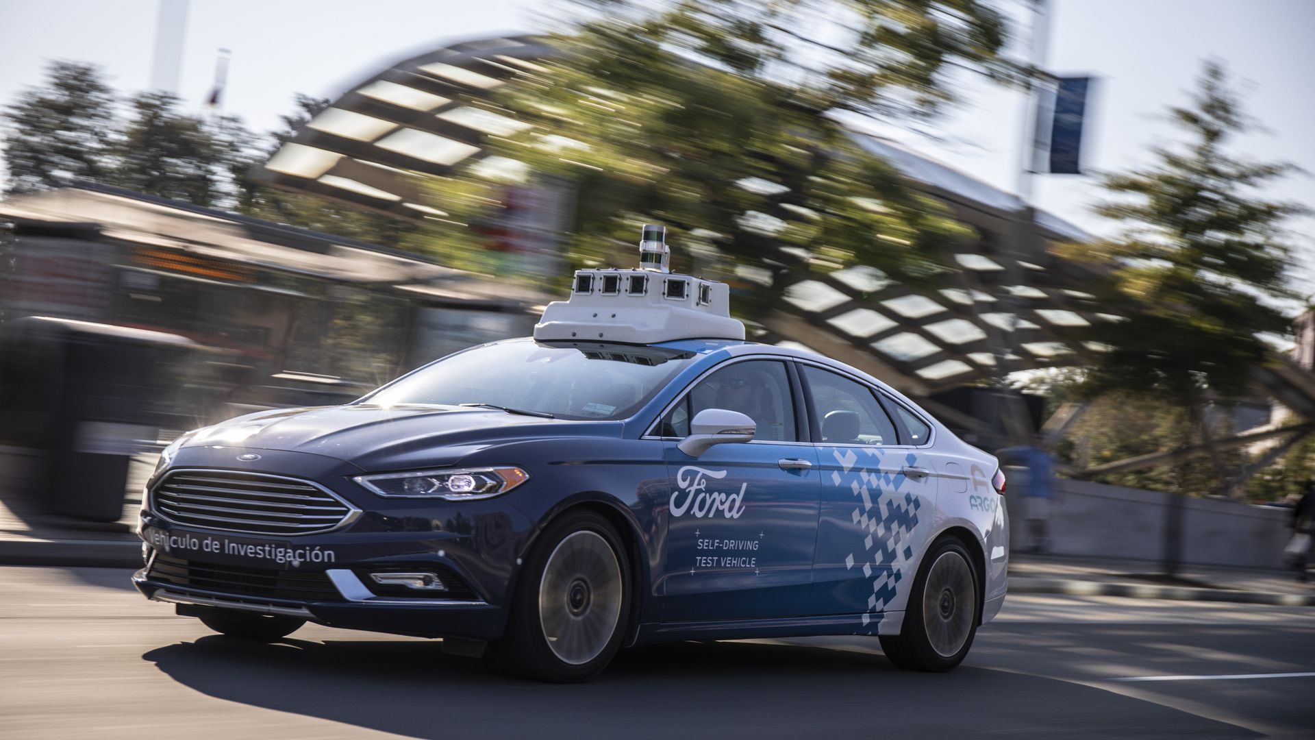 One of Ford's self-driving test vehicles on the streets of Washington, D.C. 