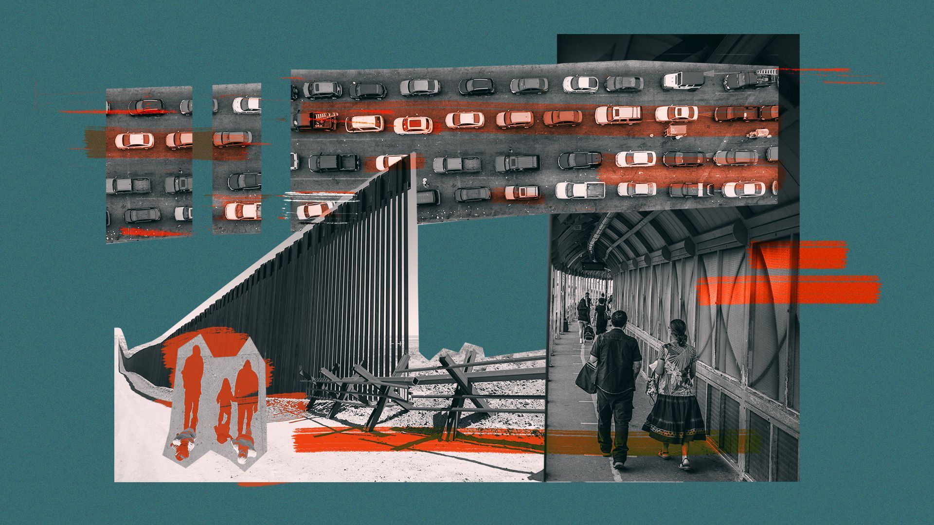 Photo illustration of a collage of the US-Mexico border.
