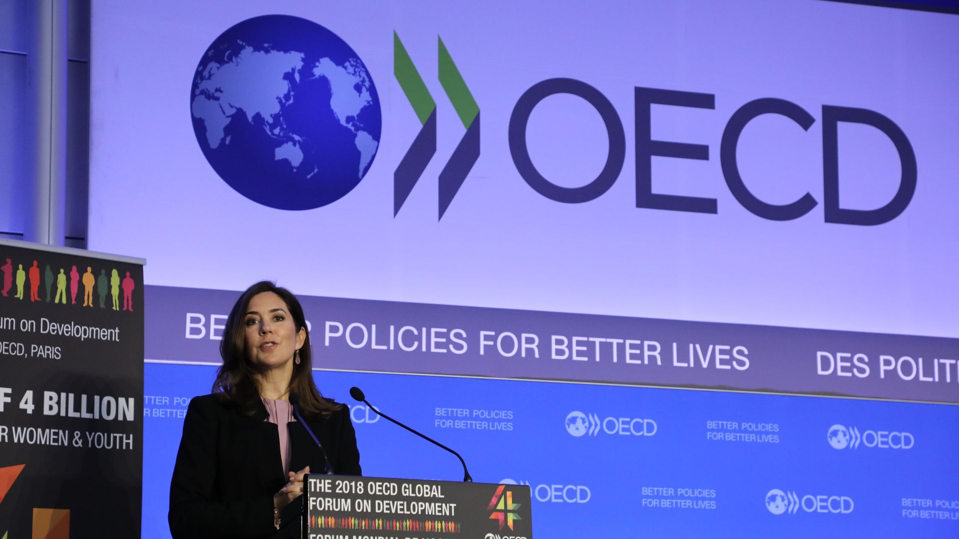 Crown princess of Denmark speaks during OECD forum