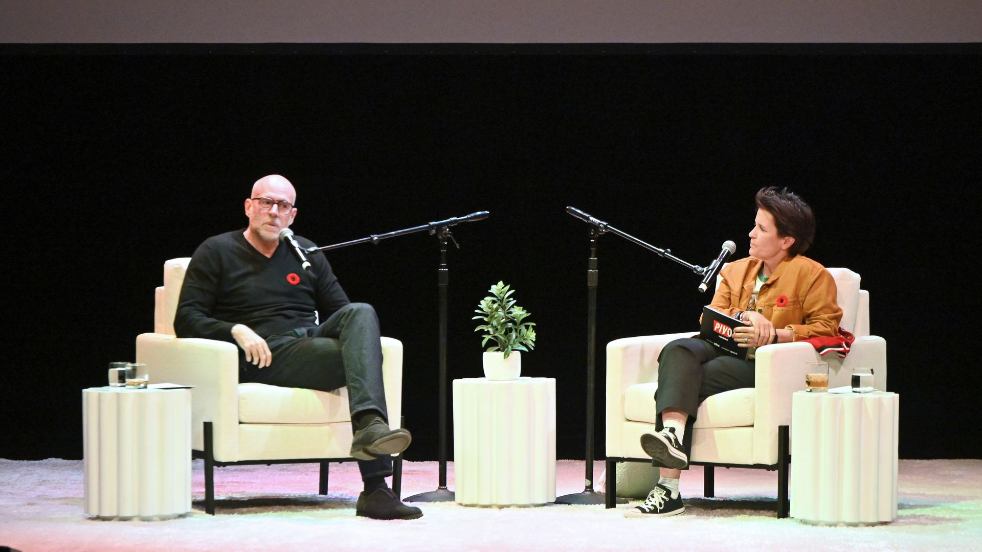 Scott Galloway and Kara Swisher speak on stage during Vox Media's Pivot Tour on Nov. 8, 2025 in Toronto.