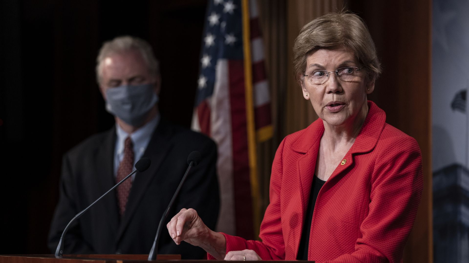 Sen. Elizabeth Warren (D-MA) speaks during a news conference concerning