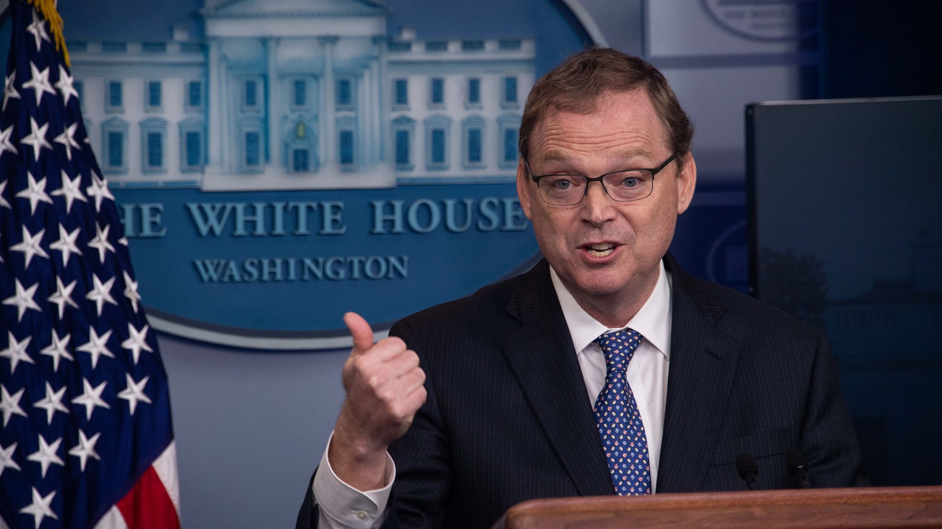 Kevin Hassett, Chairman of the Council of Economic Advisers, speaks during a briefing at the White House in Washington, DC, on September 10, 2018.