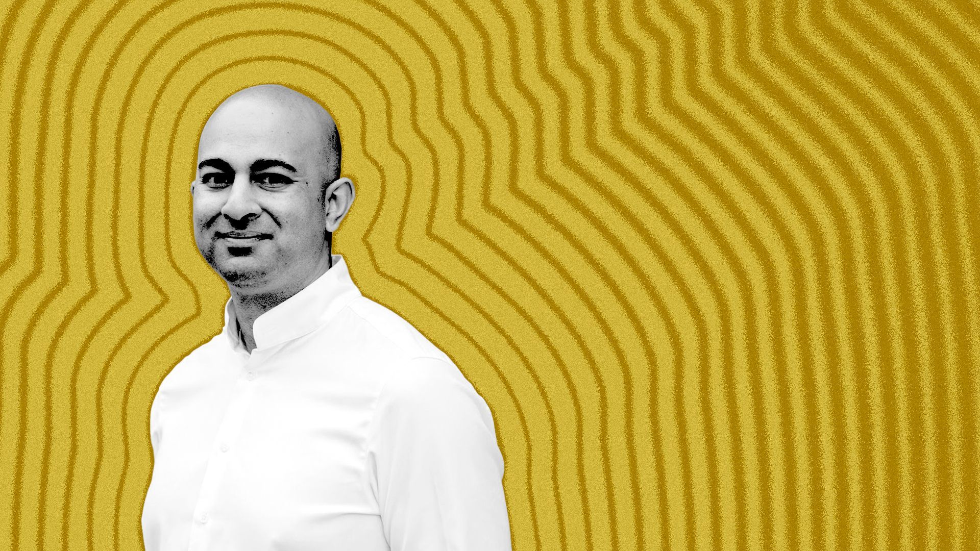 Photo illustration of Bilal Mahmood with lines radiating from him. 