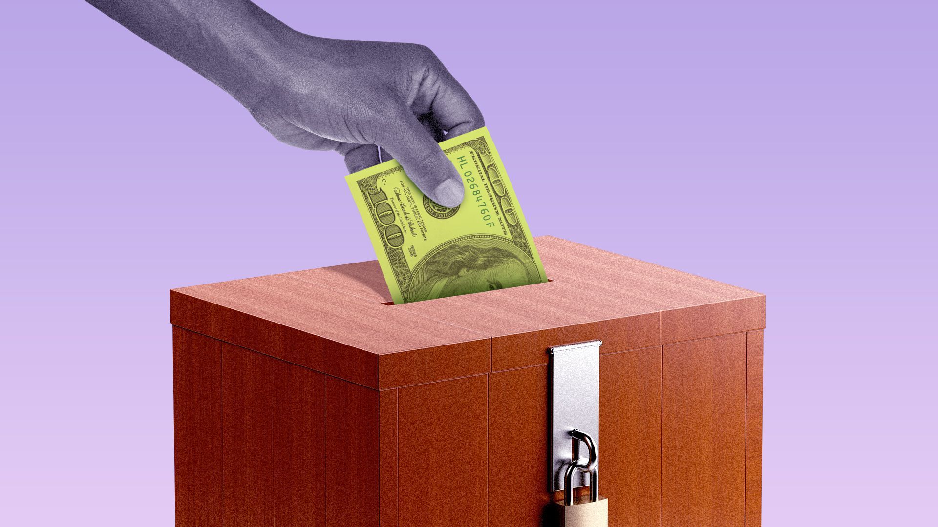 Money being put into a box with a lock on it