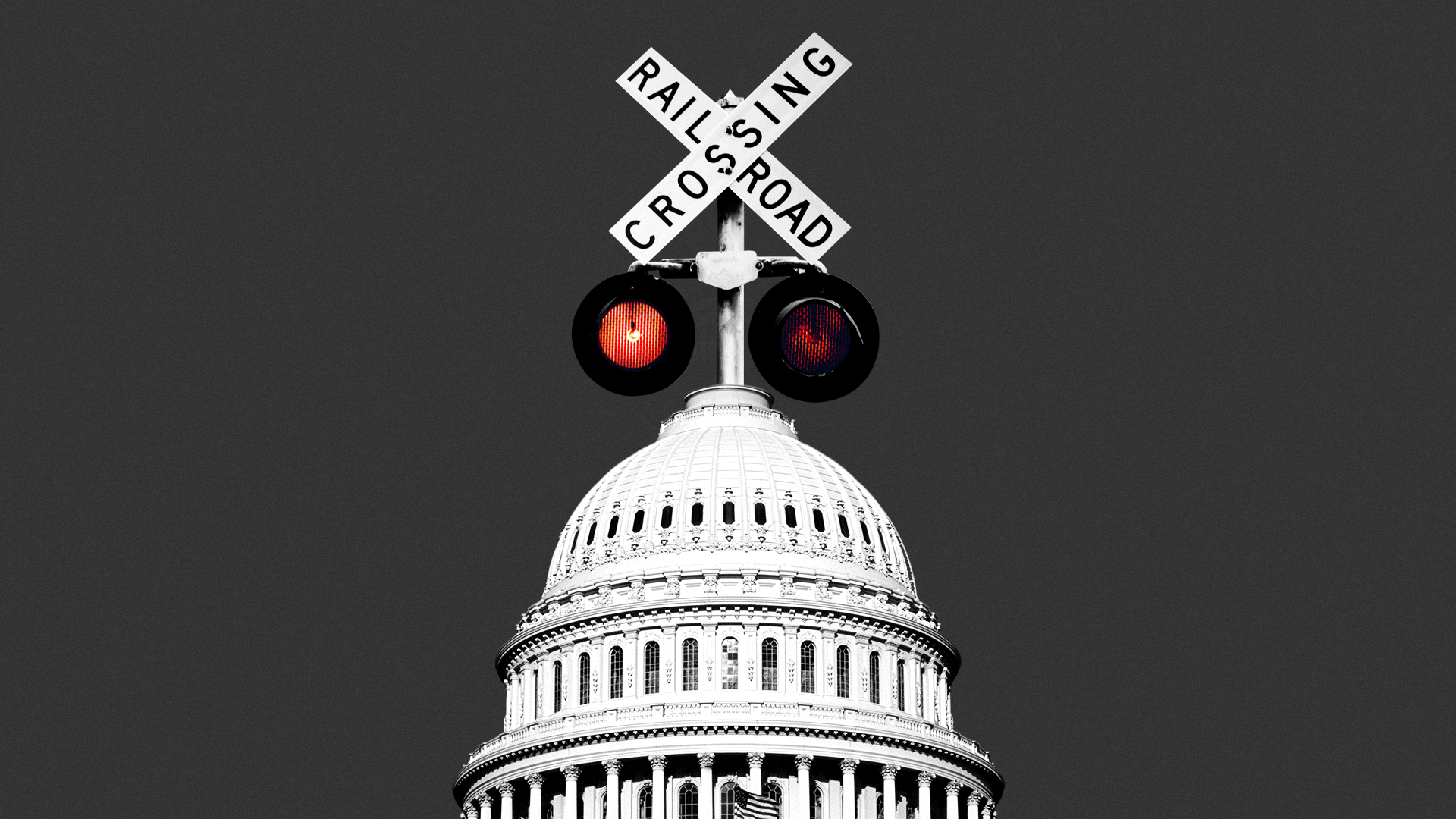 Illustration of a railroad light blinking on top of the Capitol building.