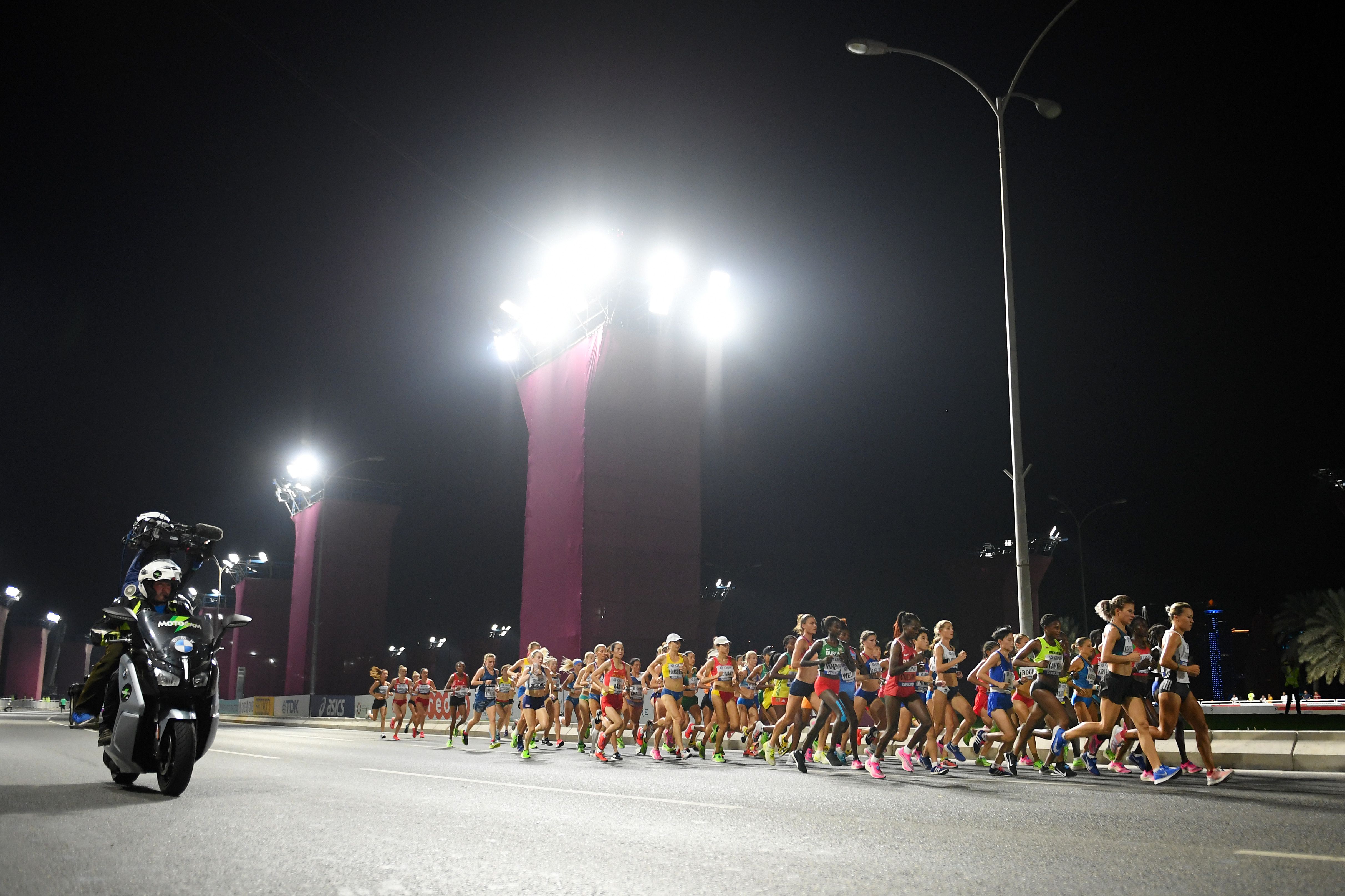 Women's marathon at night