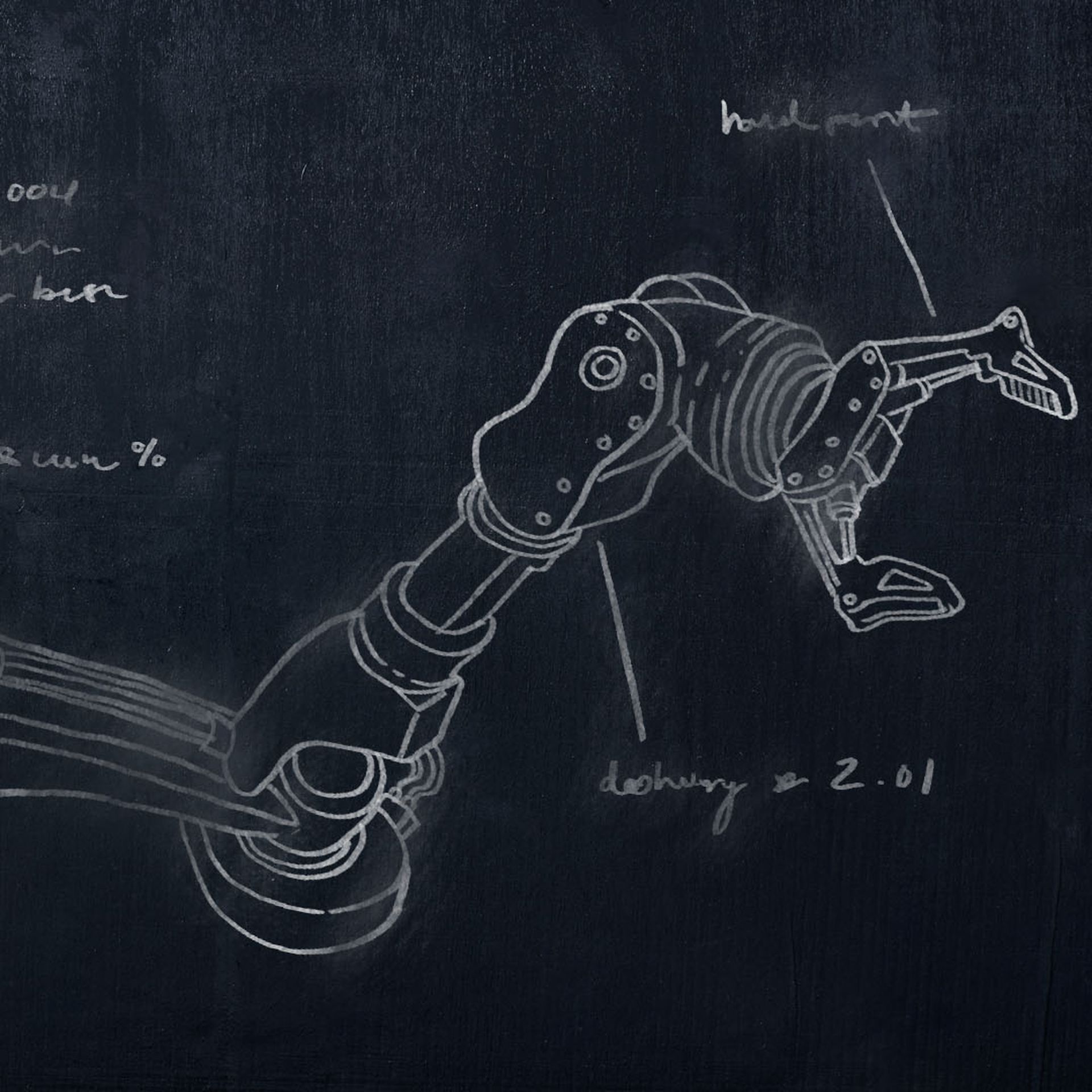 Illustration of a robot hand diagram on a chalkboard