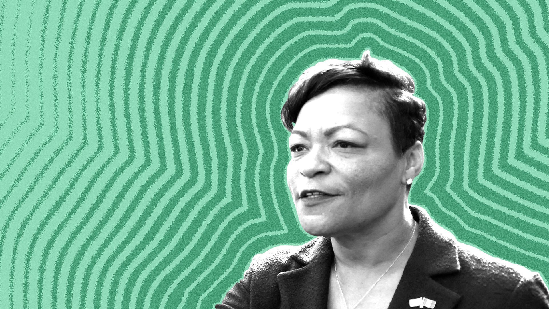 Photo illustration of LaToya Cantrell with lines radiating from her.