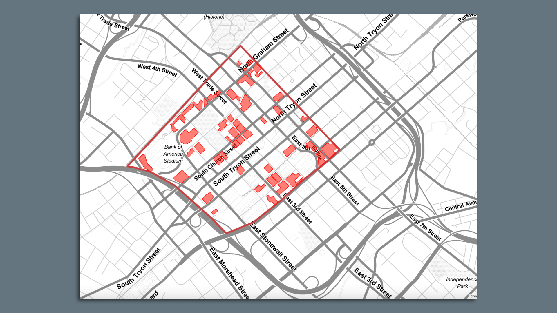 A map of Uptown with highlighted blocks for parking