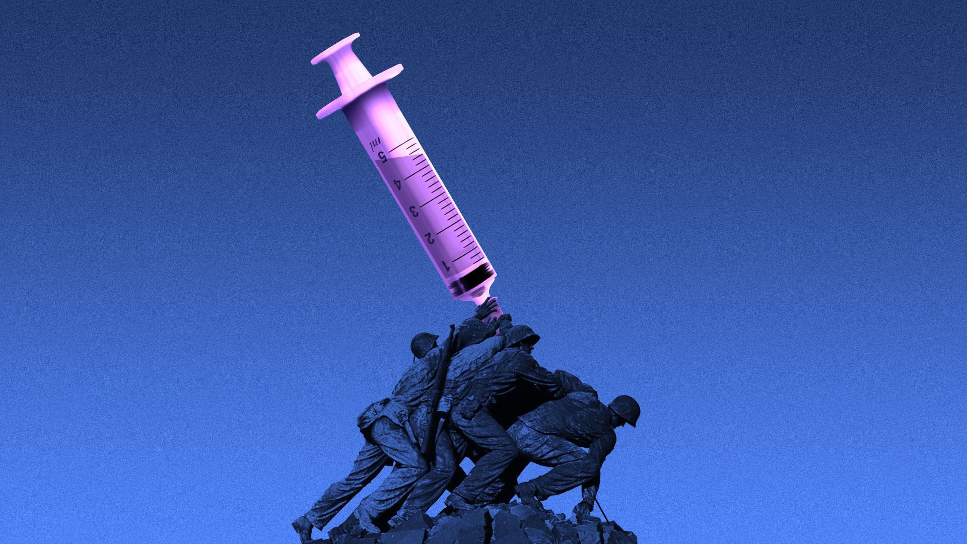 Illustration of the soldiers at Iwo Jima plantin a medical syringe 