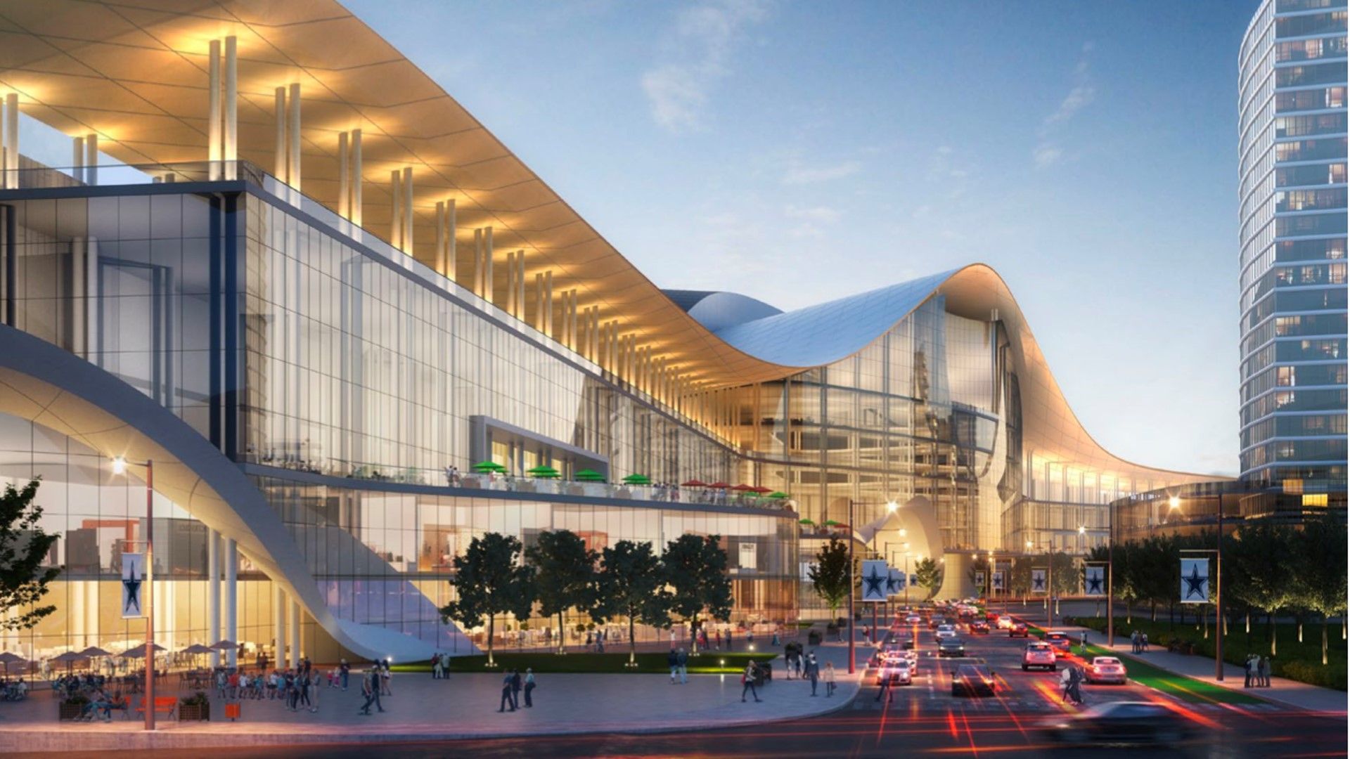 A rendering of a new Dallas convention center