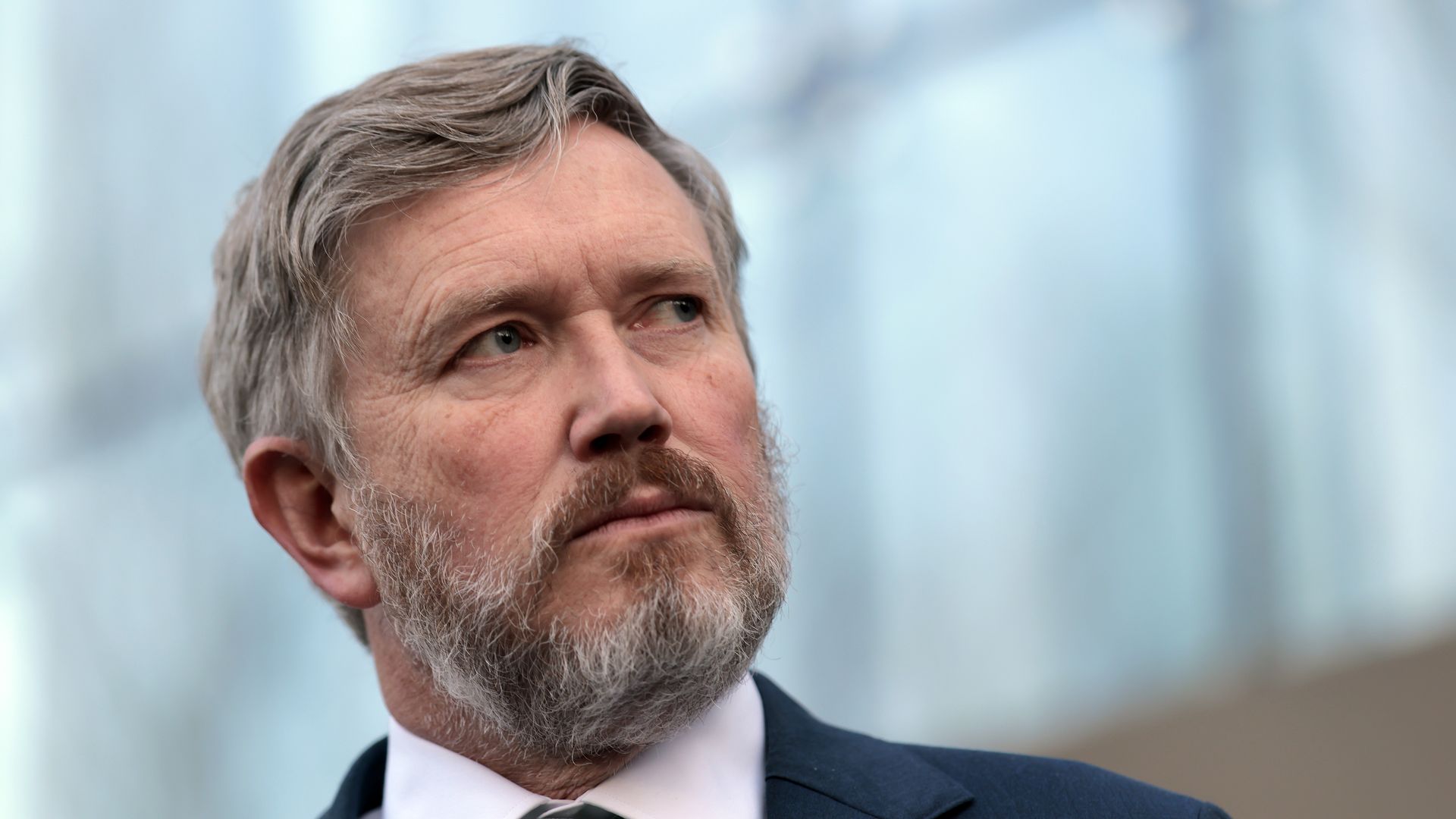 Rep. Thomas Massie speaks to reporters about the Epstein files outside Justice Department offices in Washington on Feb. 9.